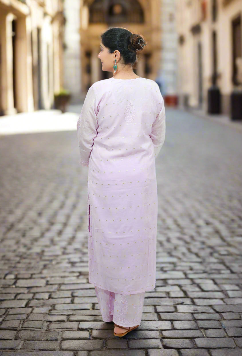 Lavender Chikankari Chanderi Kurta Pant Set