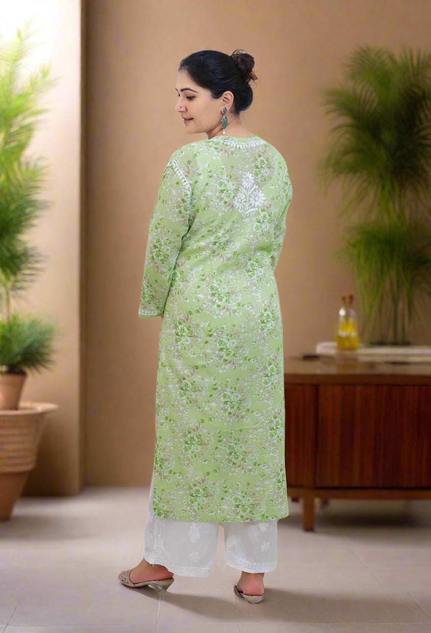 Pista Green Mul Cotton Chikankari Kurta