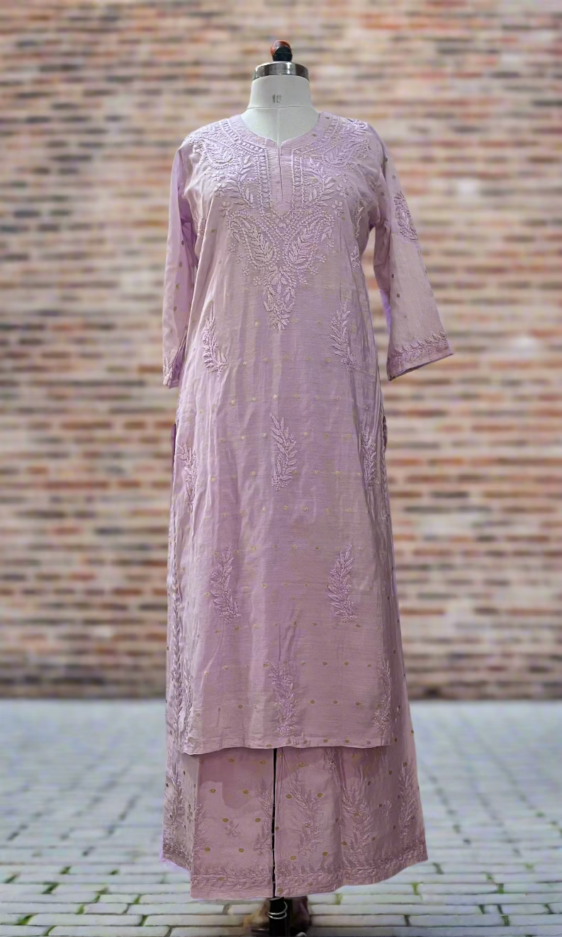Lavender Chikankari Chanderi Kurta Pant Set