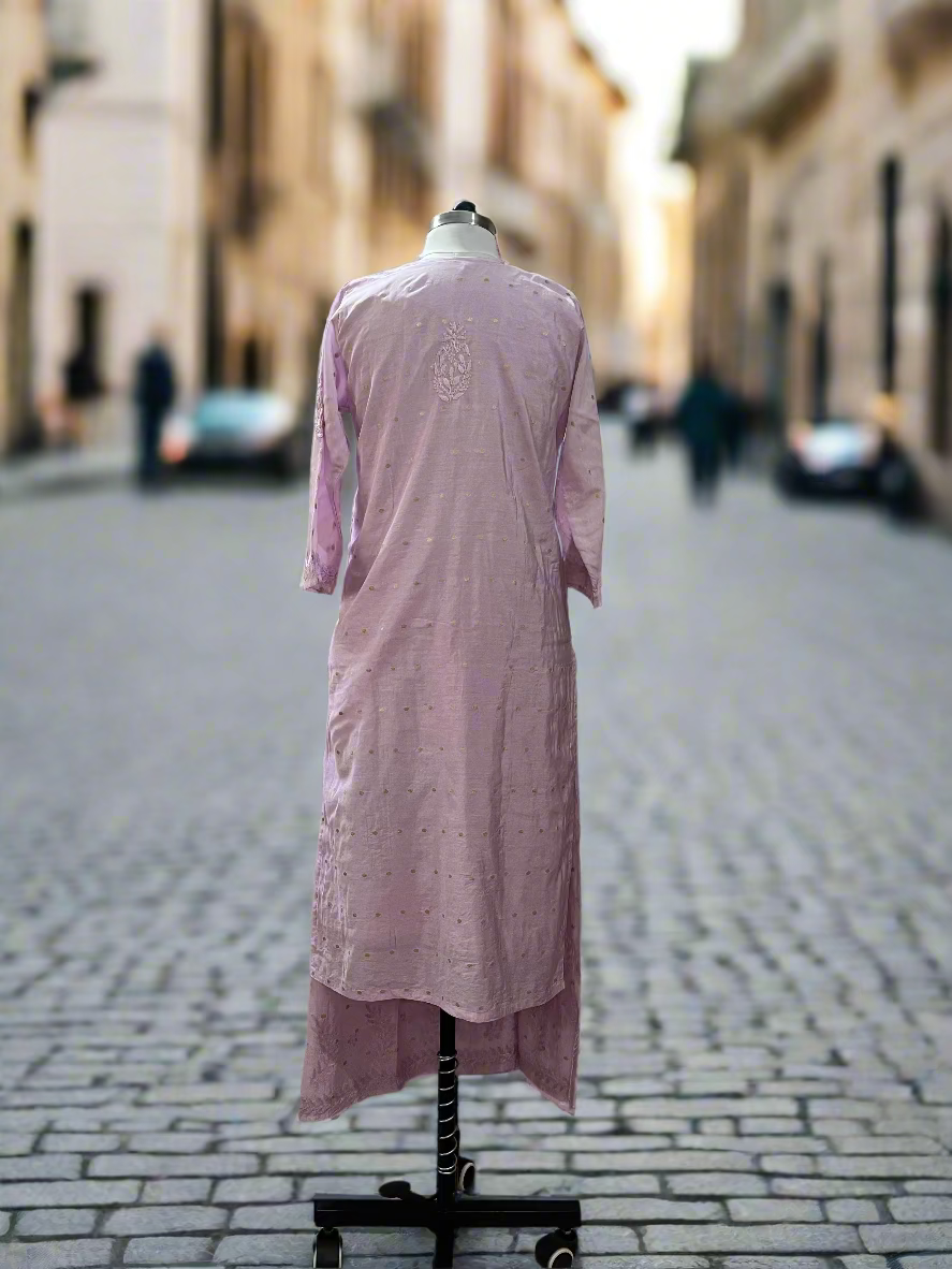 Lavender Chikankari Chanderi Kurta Pant Set