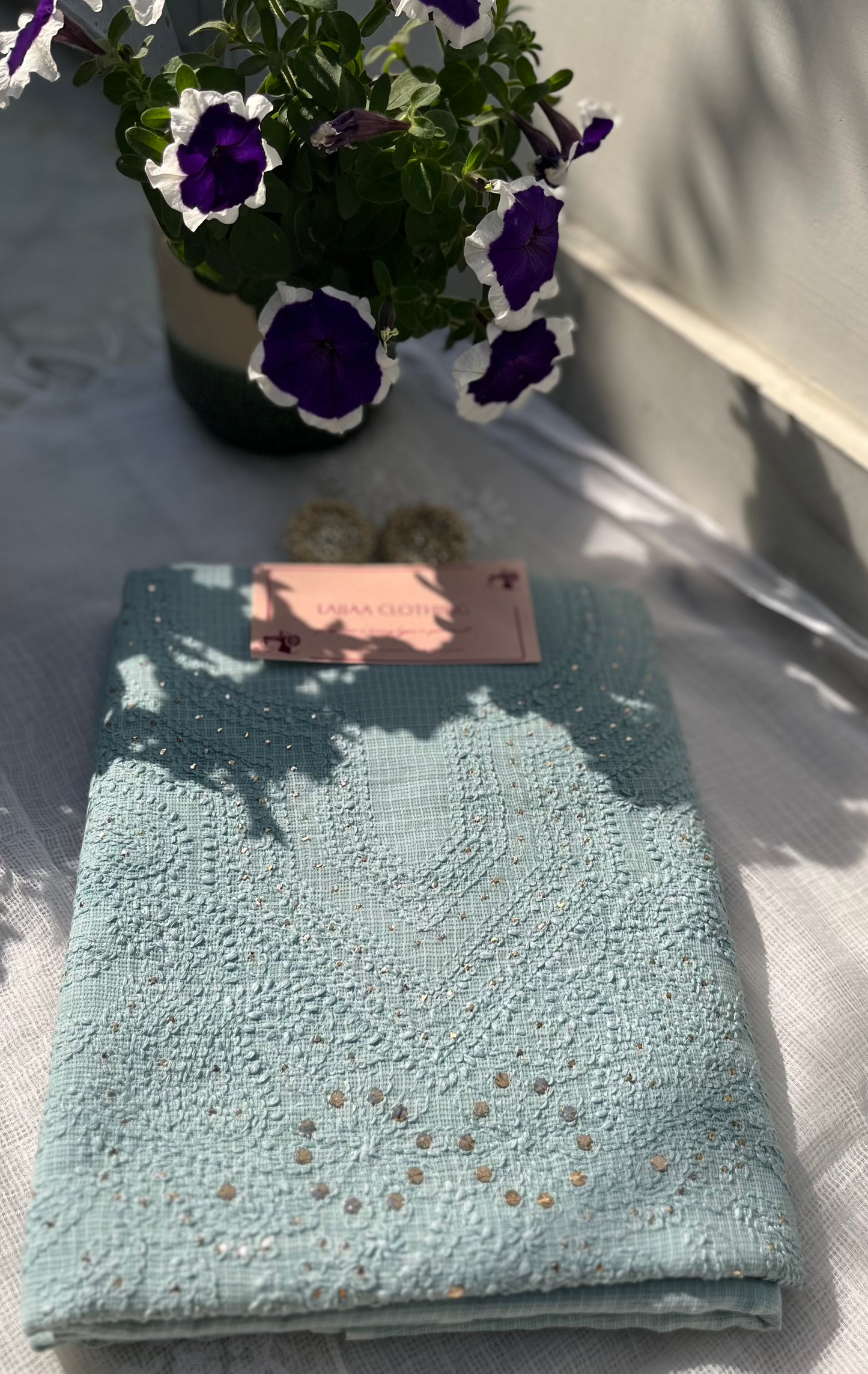 Greyish Blue Kota Mukaish Chikankari Suit Set