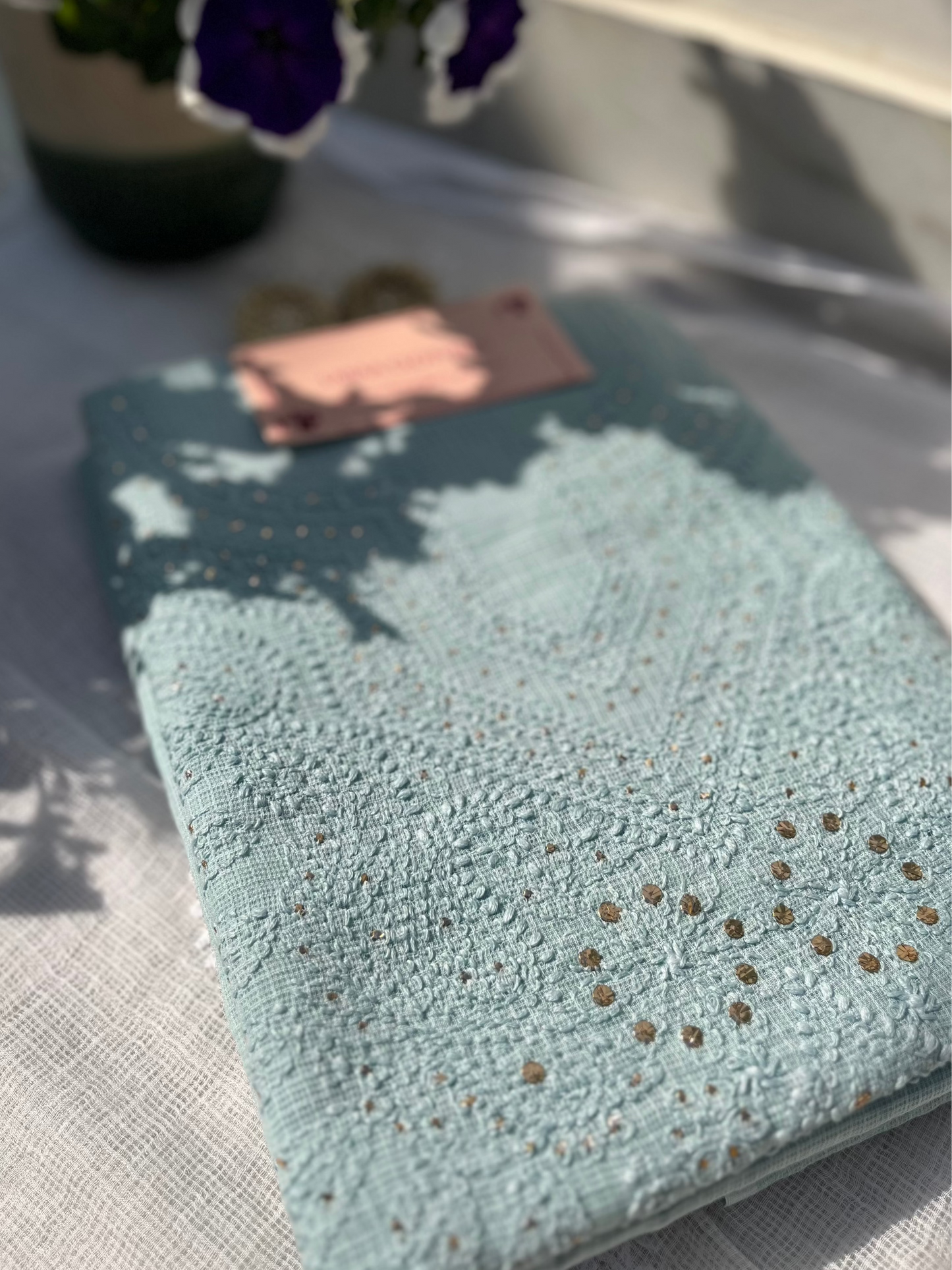 Greyish Blue Kota Mukaish Chikankari Suit Set