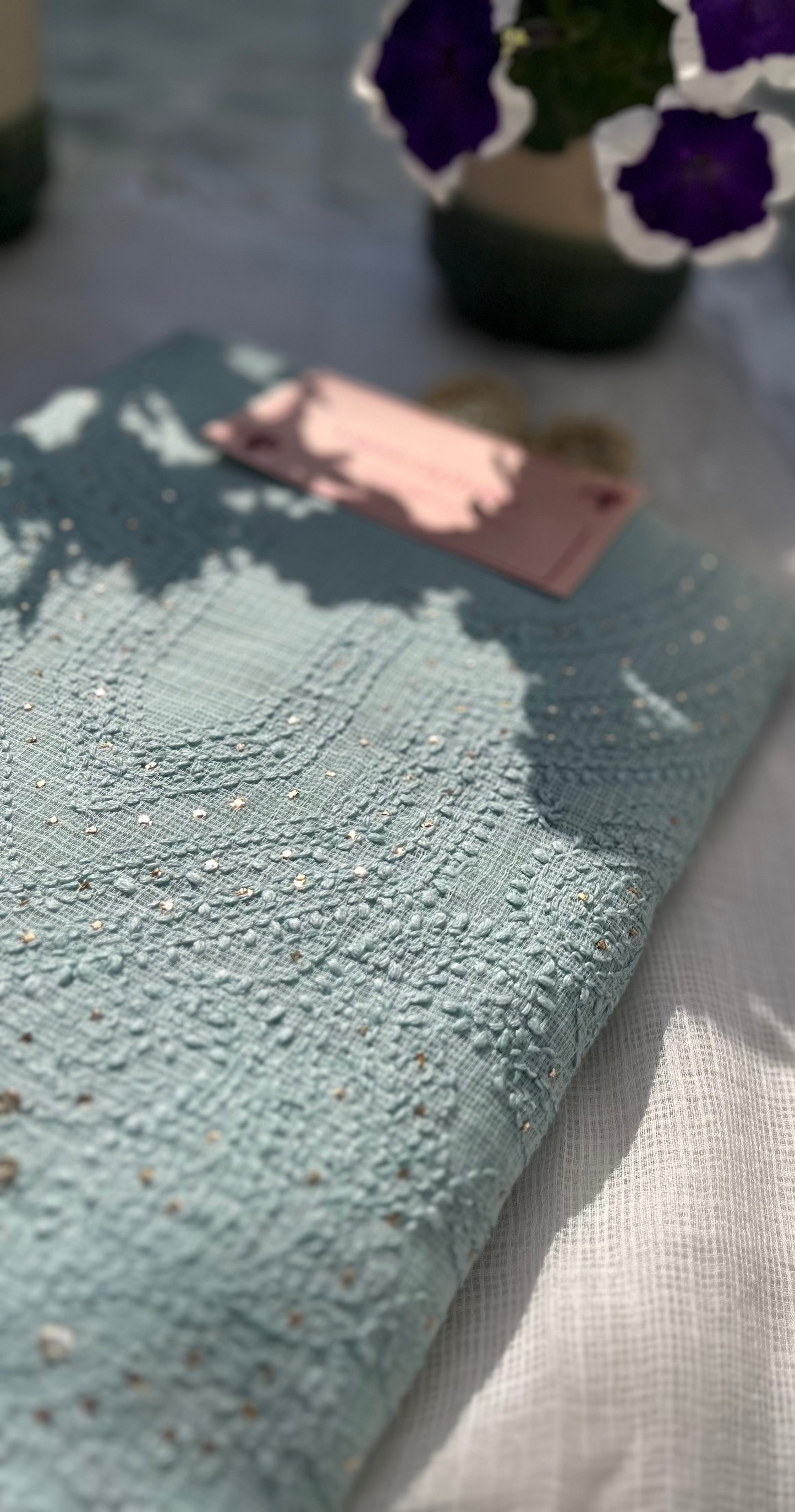 Greyish Blue Kota Mukaish Chikankari Suit Set