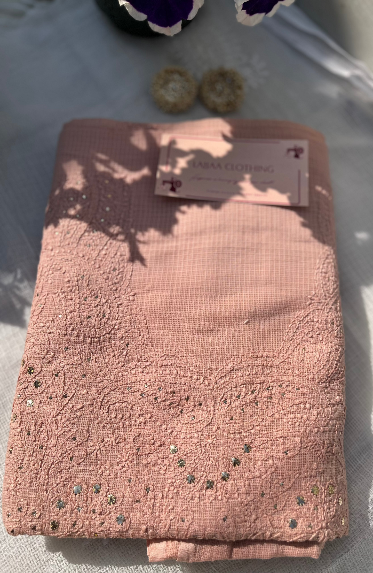 Peach Kota Mukaish Chikankari Suit Set