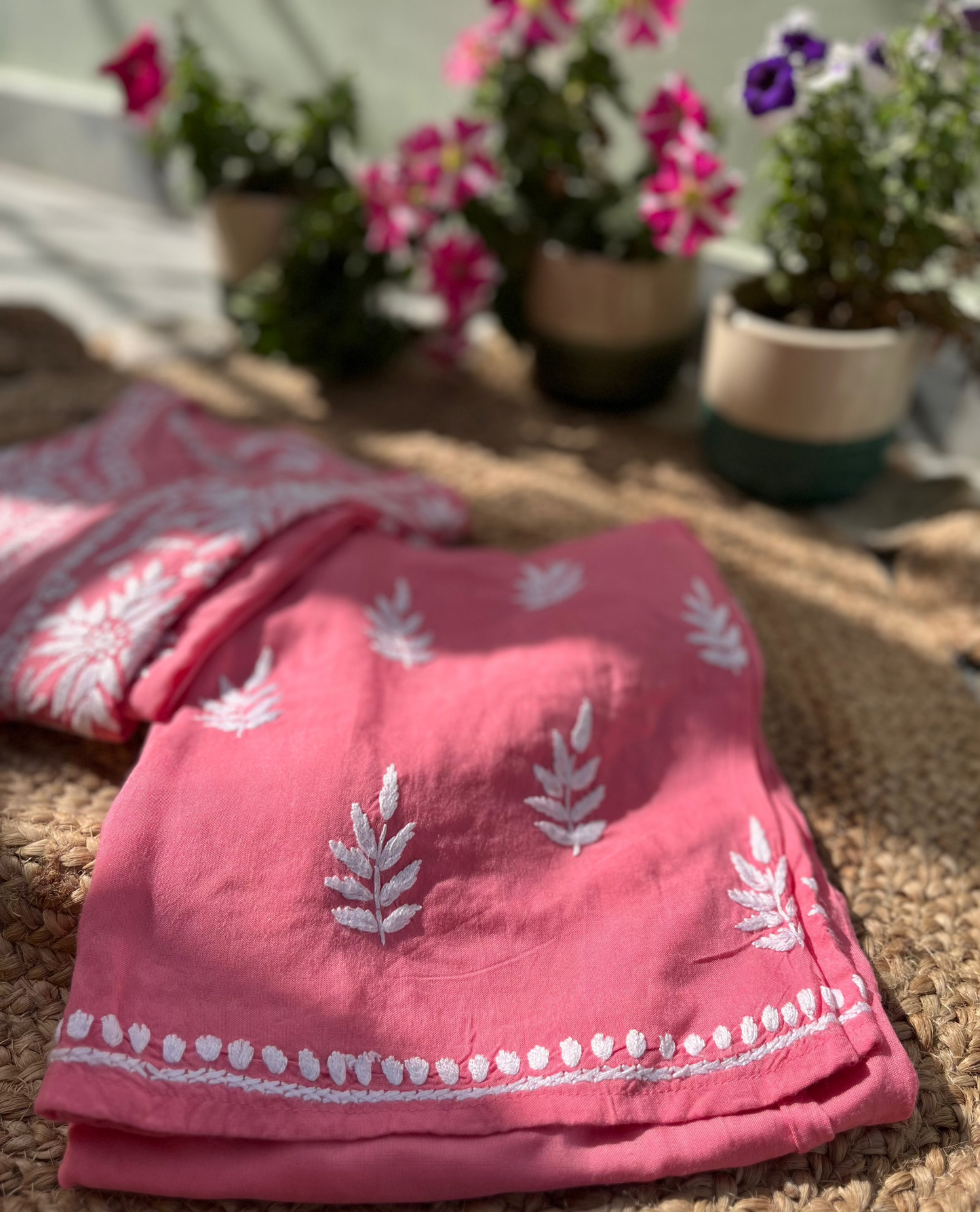 Pink Chikankari Modal Kurta Pant Set