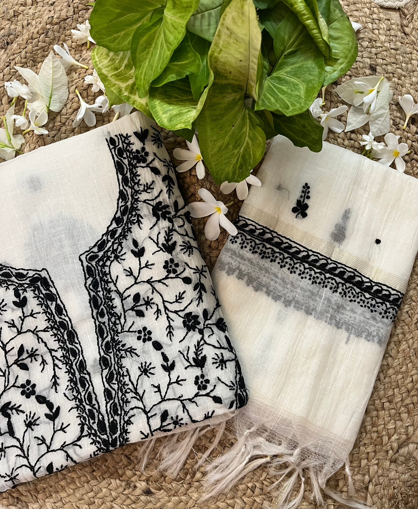 Black & White Mul Chanderi Chikankari Suit Set