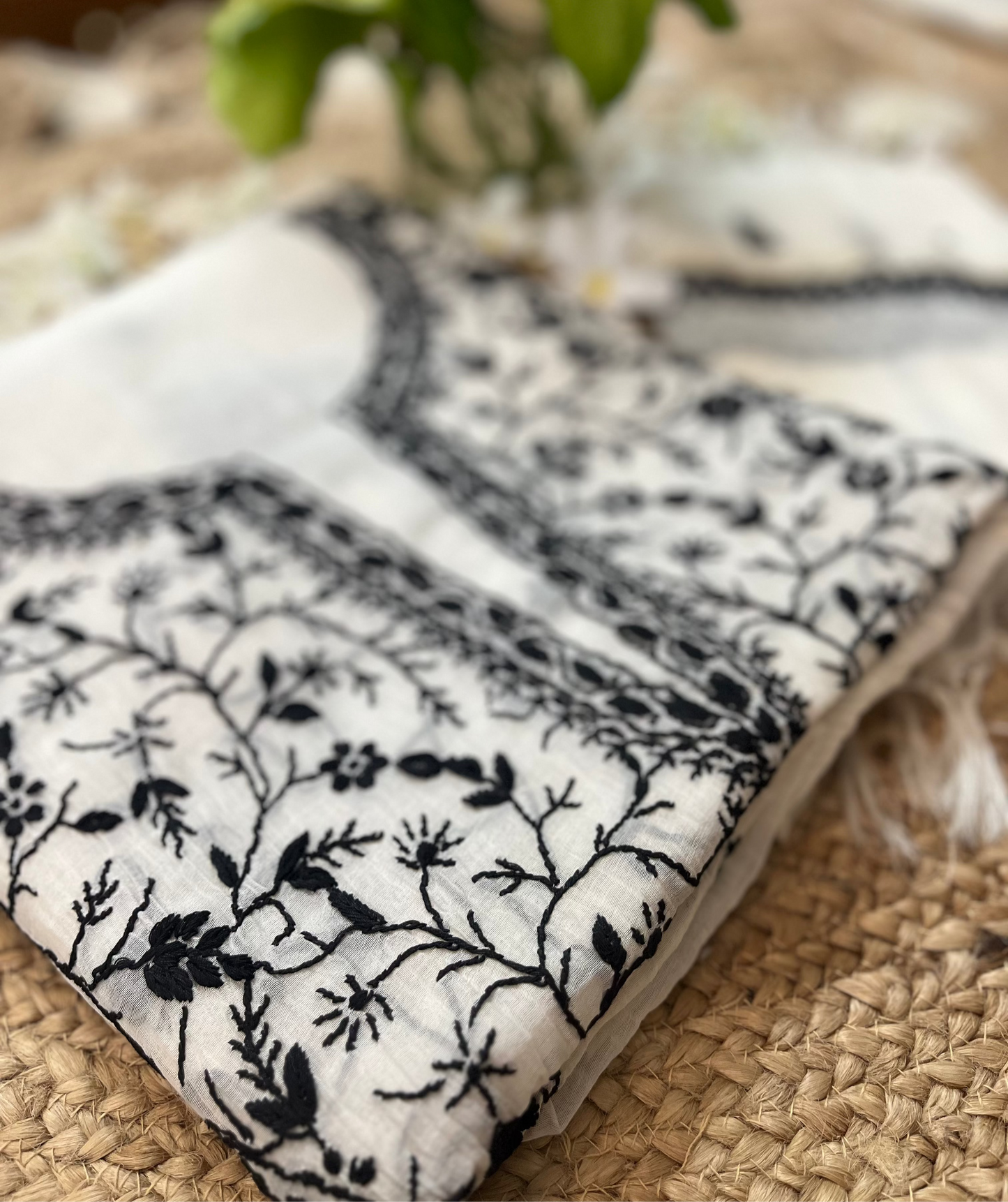 Black & White Mul Chanderi Chikankari Suit Set
