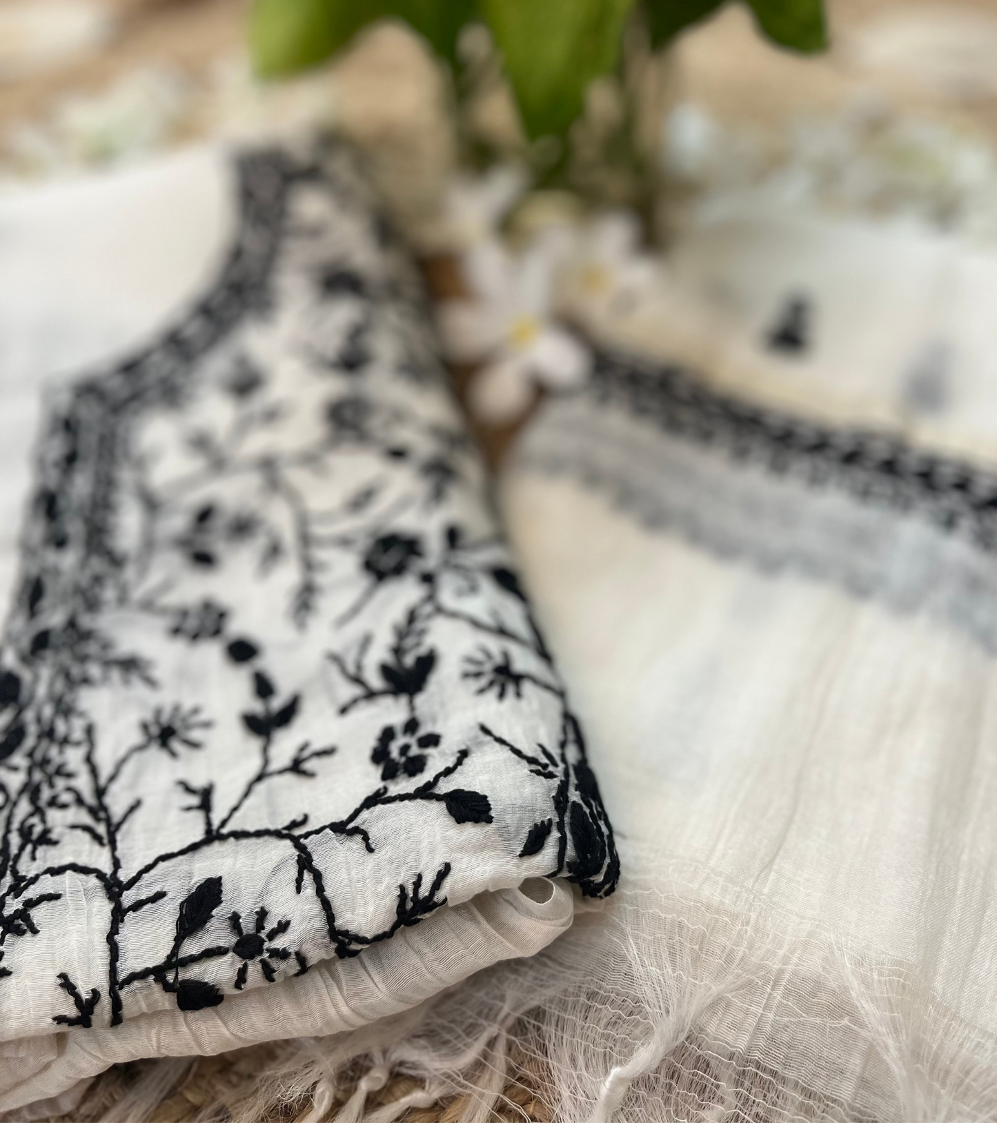 Black & White Mul Chanderi Chikankari Suit Set