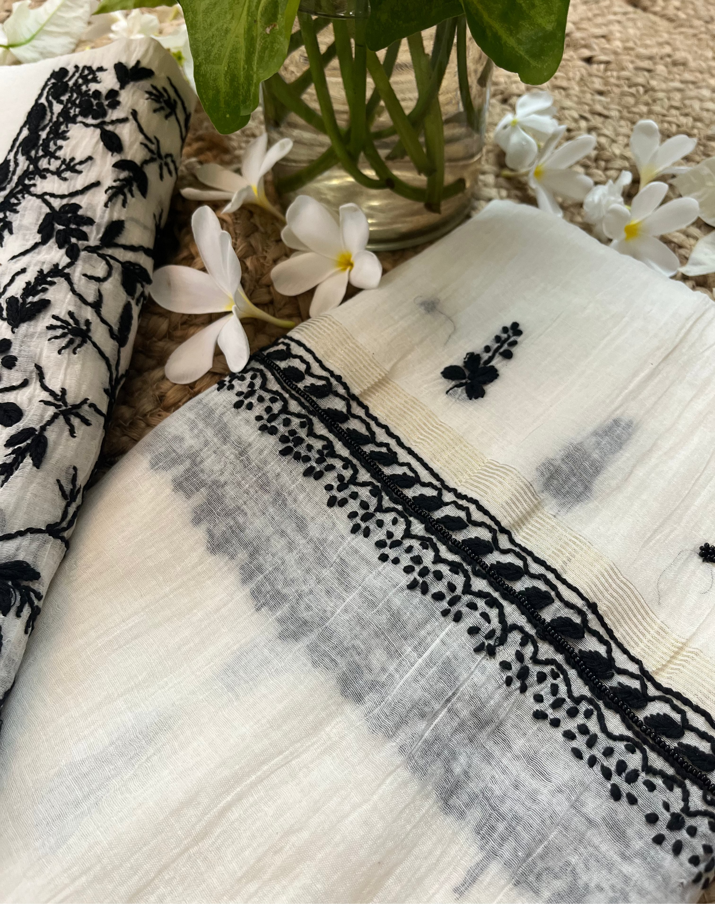 Black & White Mul Chanderi Chikankari Suit Set