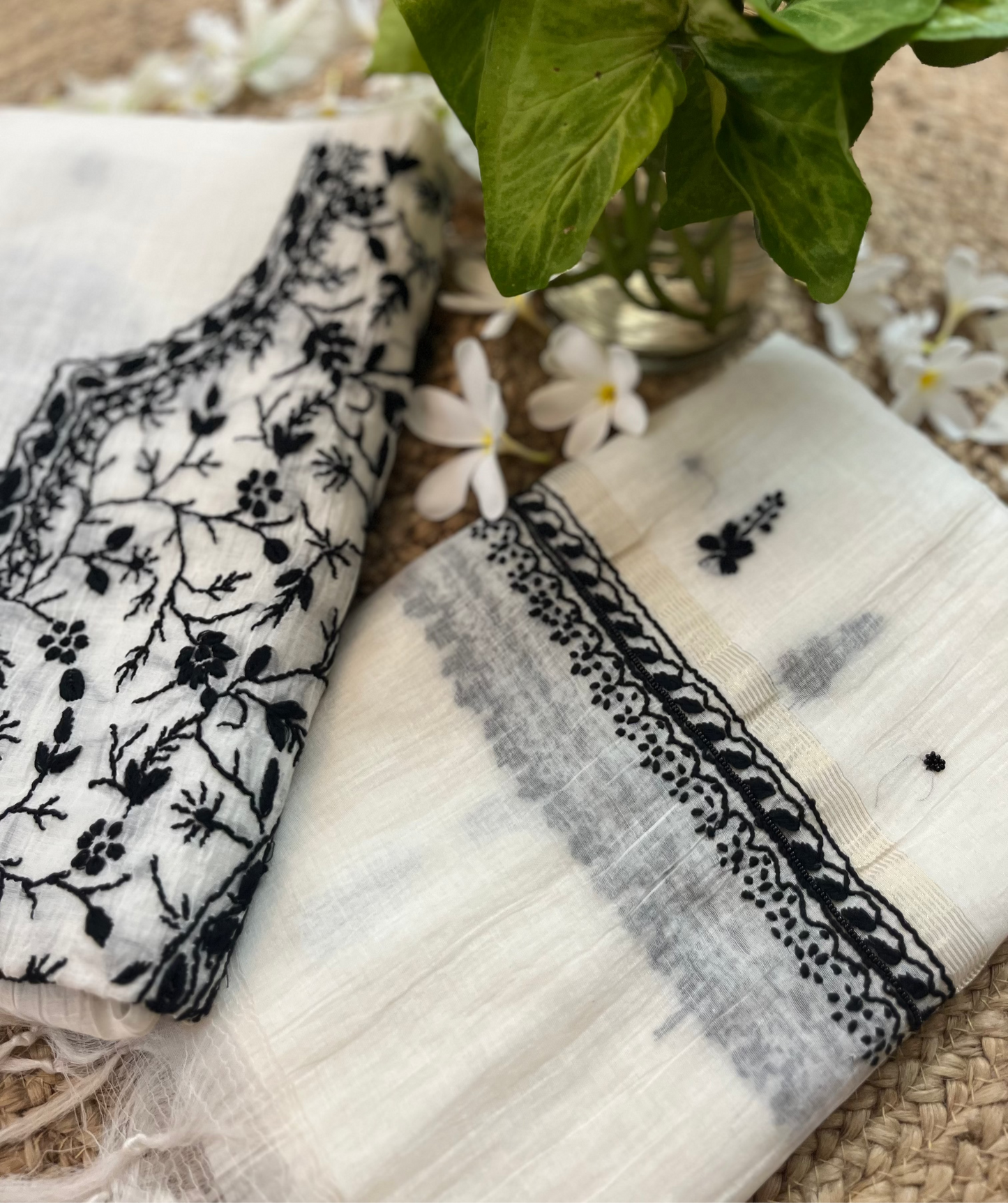 Black & White Mul Chanderi Chikankari Suit Set