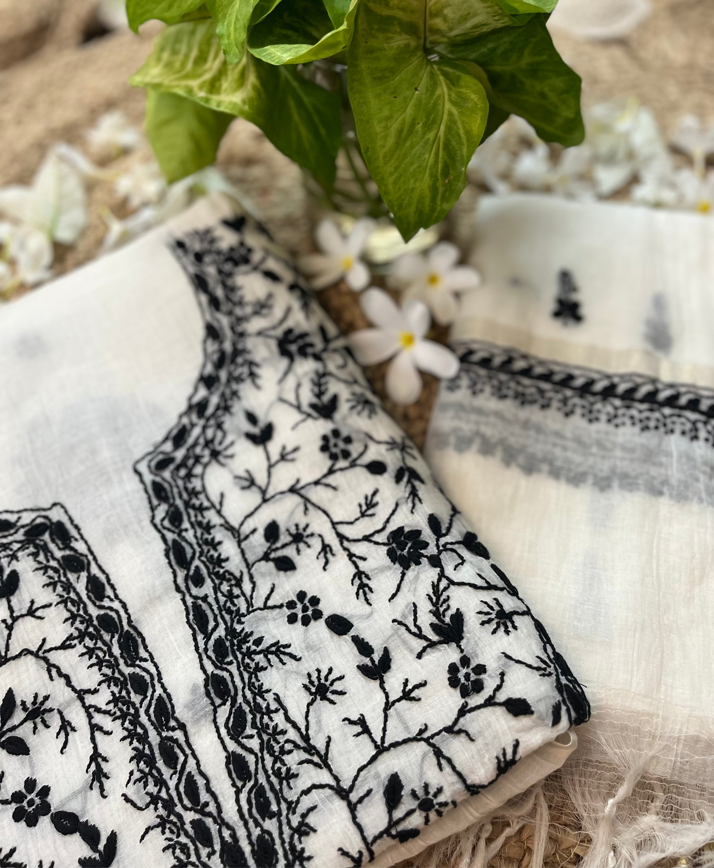 Black & White Mul Chanderi Chikankari Suit Set