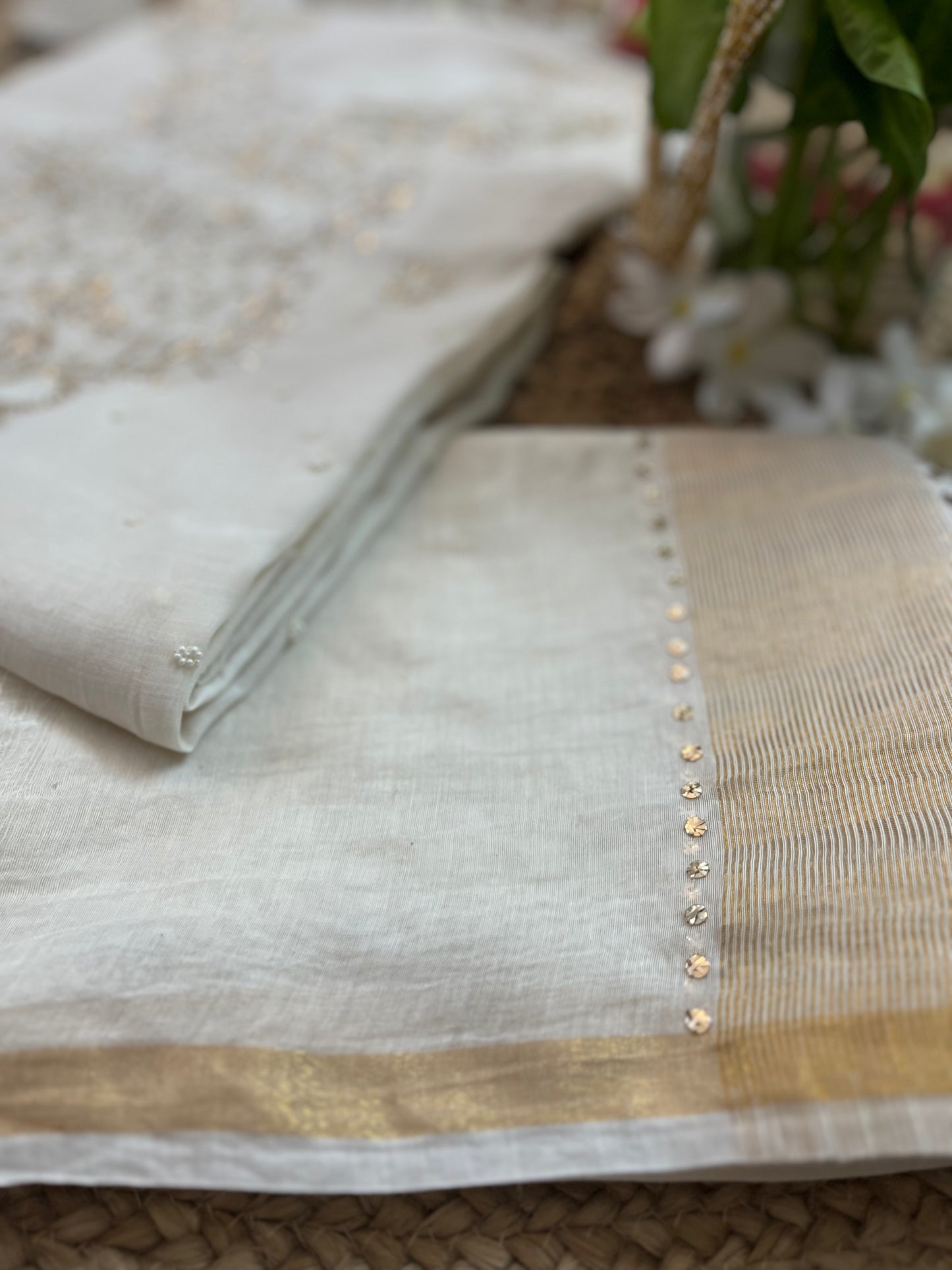 White Badla Chikankari Suit Set