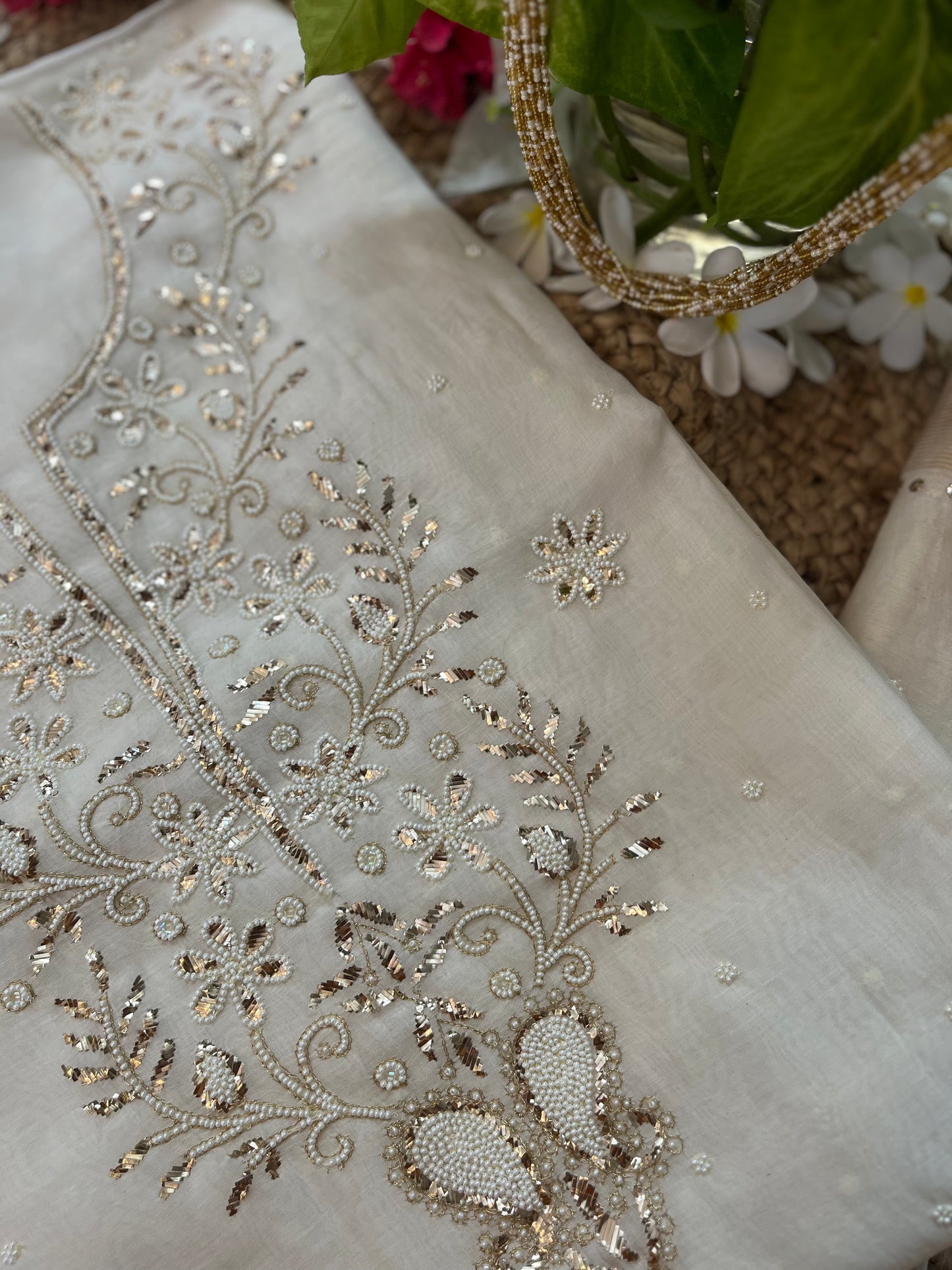 White Badla Chikankari Suit Set