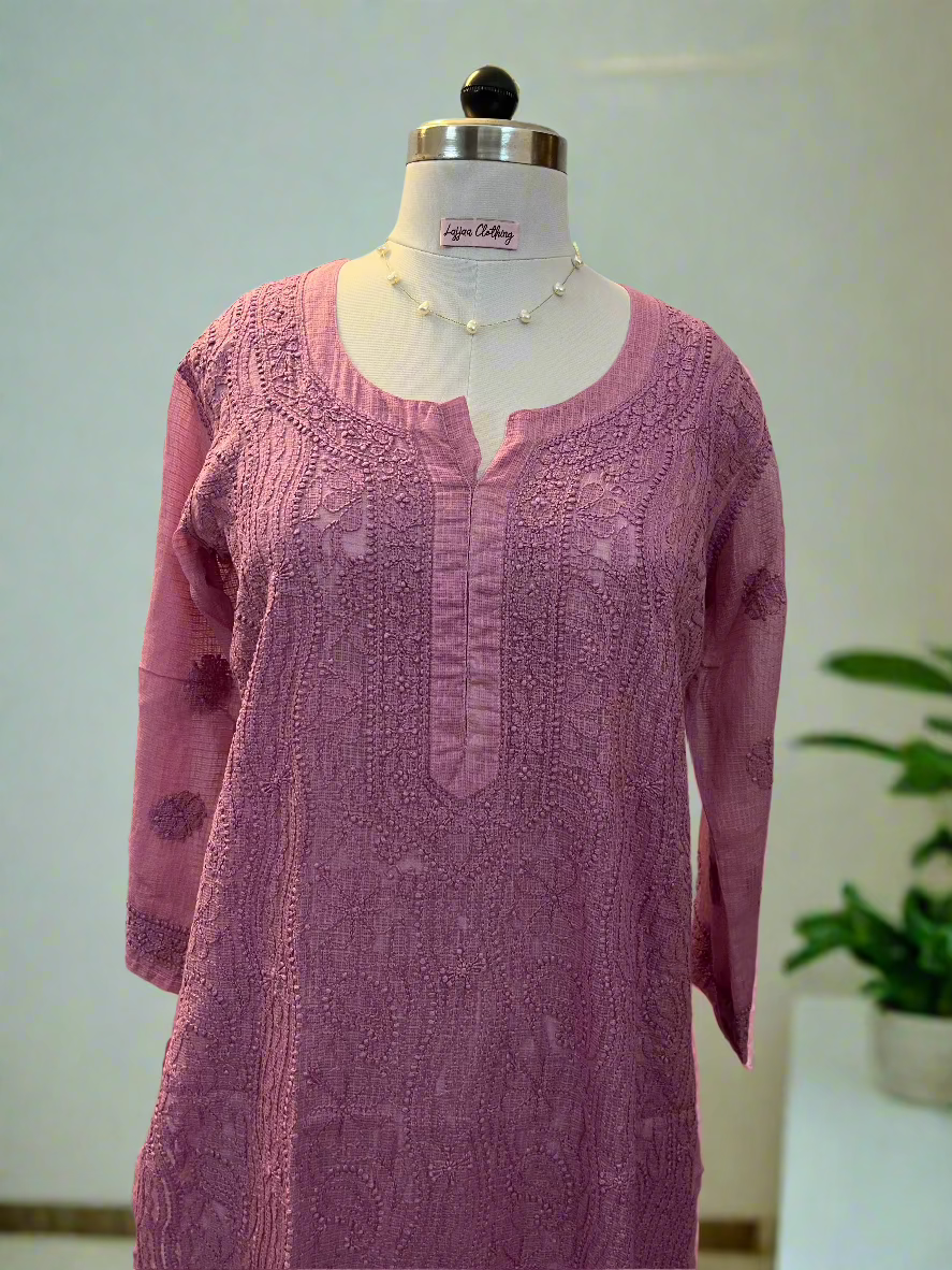 Mauve Kota Doriya Chikankari Kurta