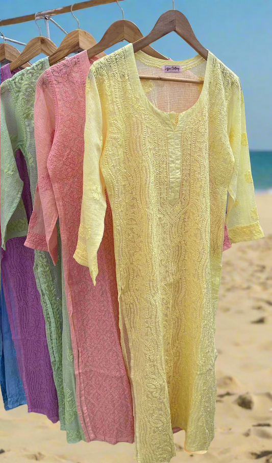 Yellow Kota Doriya Chikankari Kurta