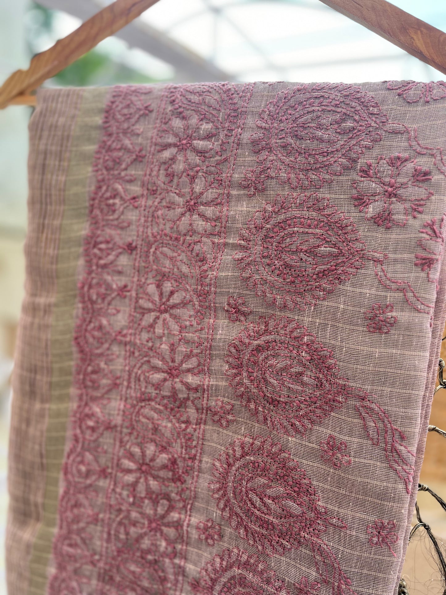 Plum Tissue Chanderi Chikankari Saree