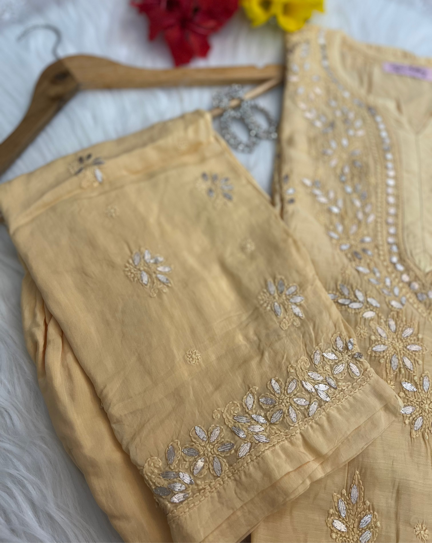 Yellow Gottapatti Chikankari Kurta Pant Set