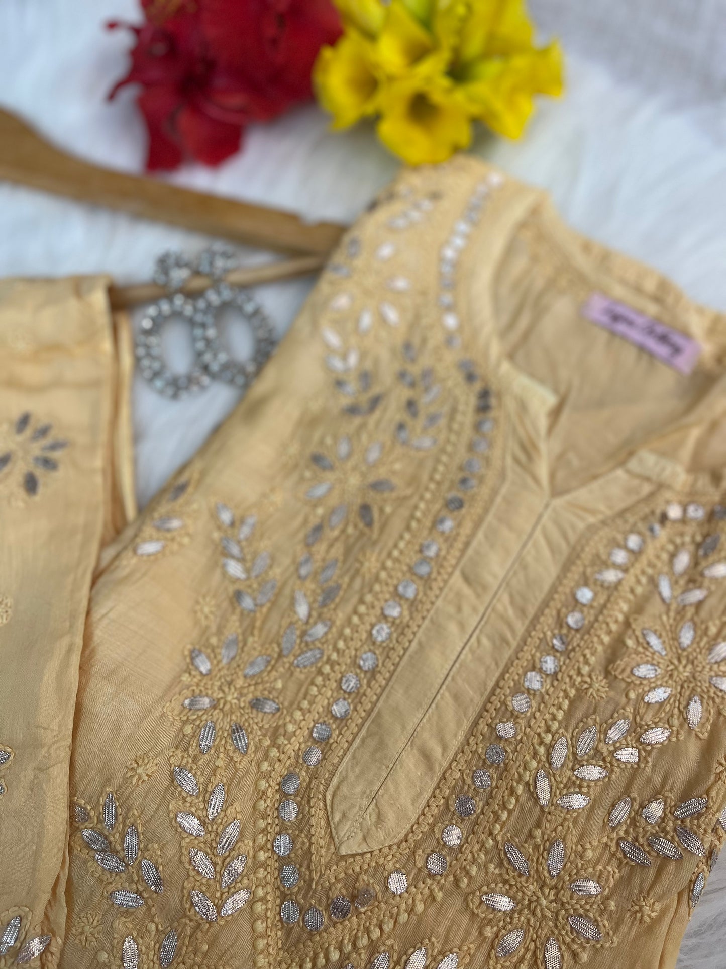 Yellow Gottapatti Chikankari Kurta Pant Set