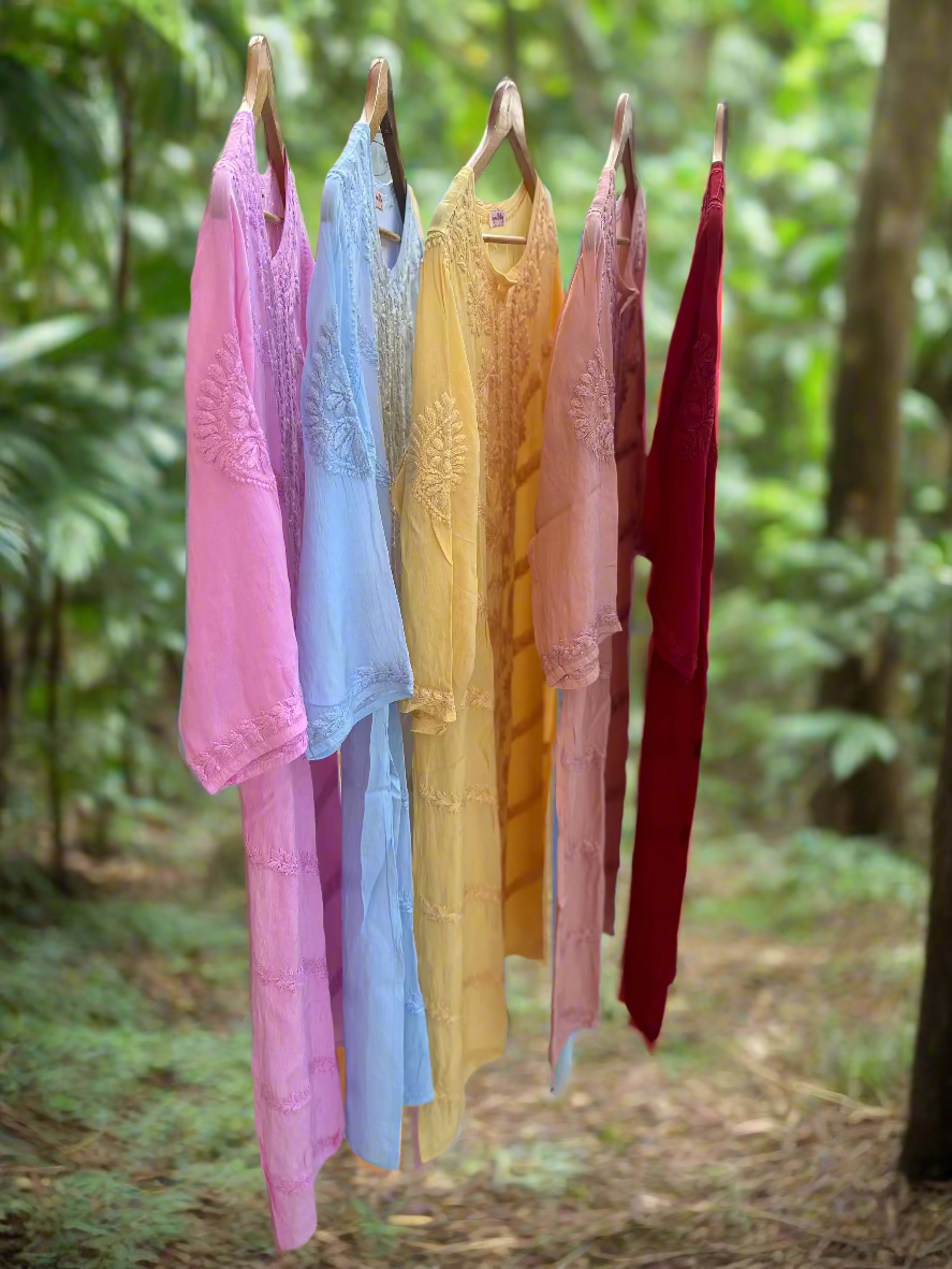 Colorful clothes hanging on a line outdoors