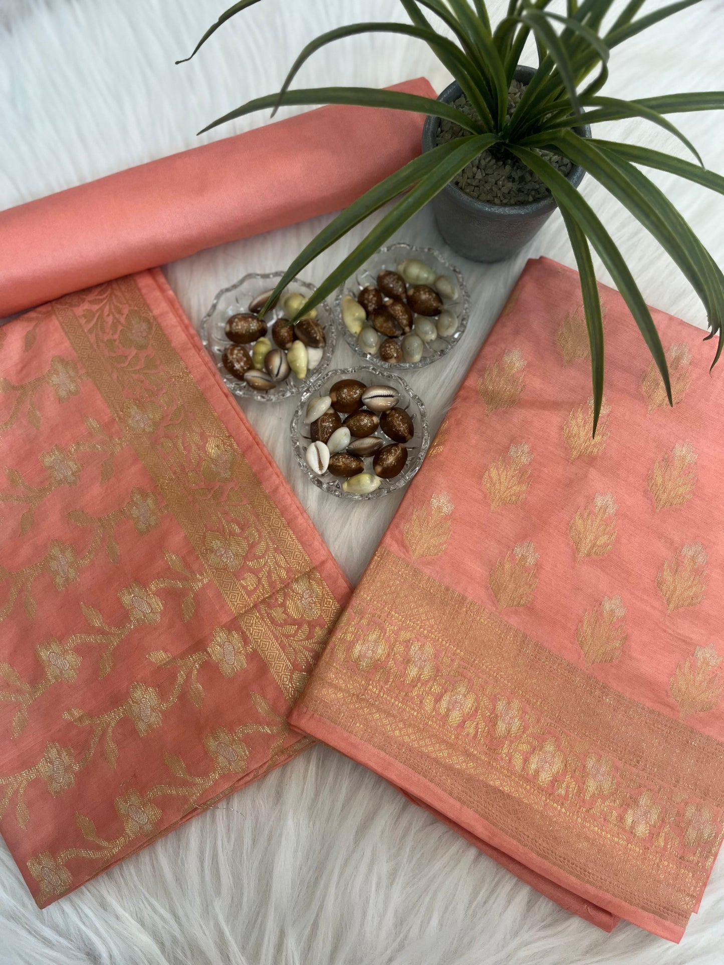Peach Chiniya Banarasi Silk Suit Set