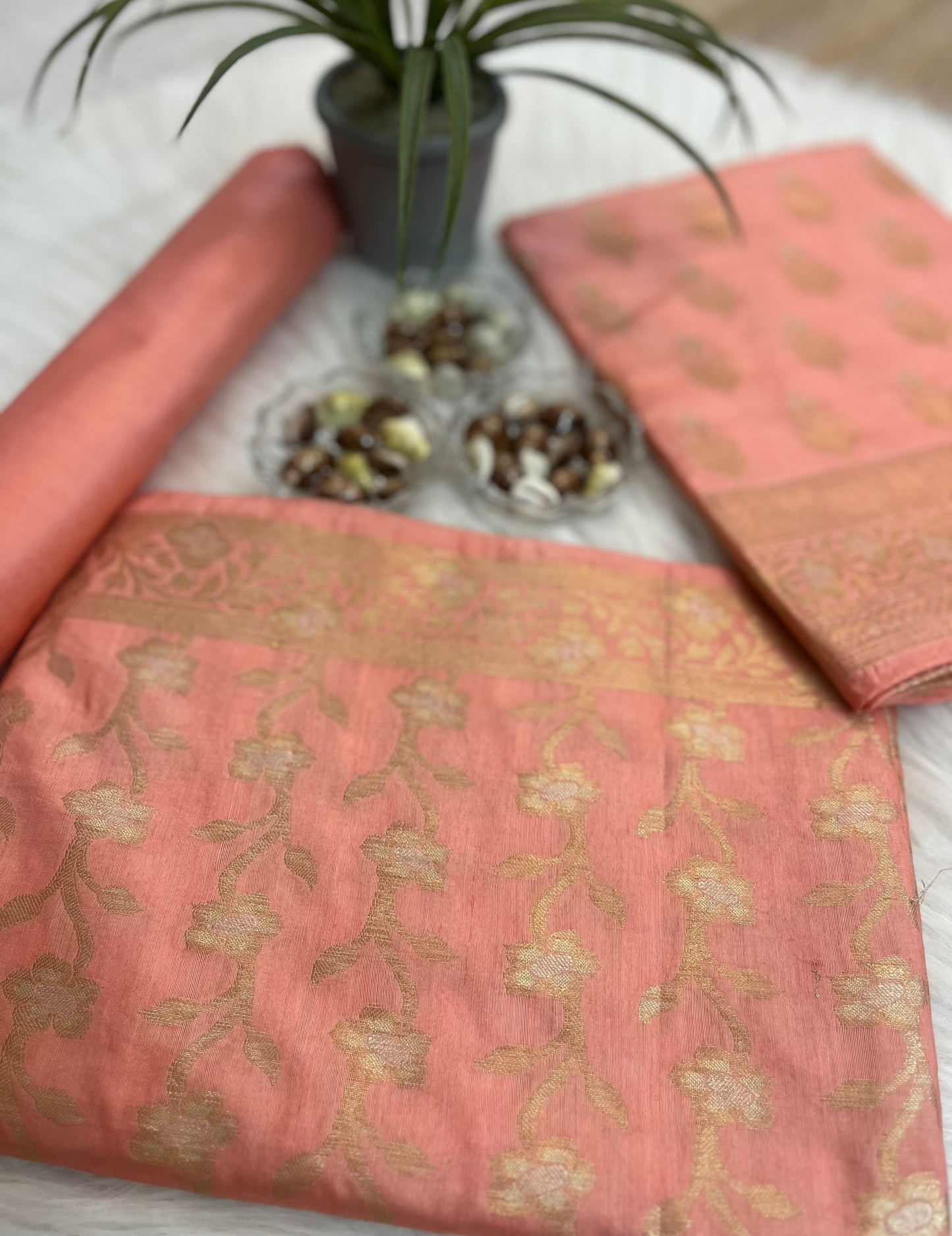 Peach Chiniya Banarasi Silk Suit Set