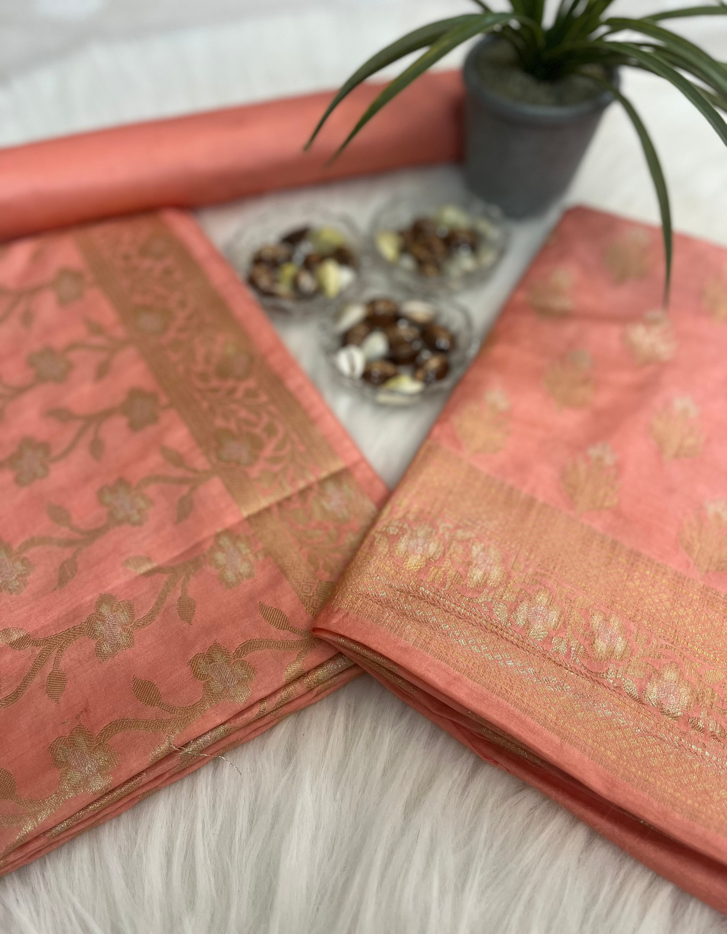 Peach Chiniya Banarasi Silk Suit Set