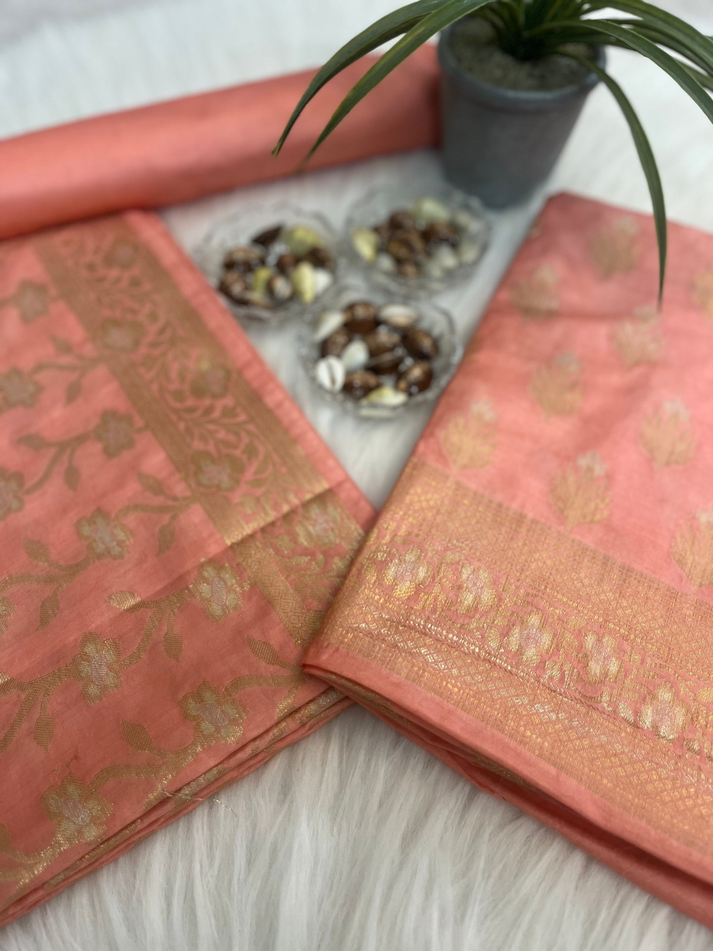 Peach Chiniya Banarasi Silk Suit Set