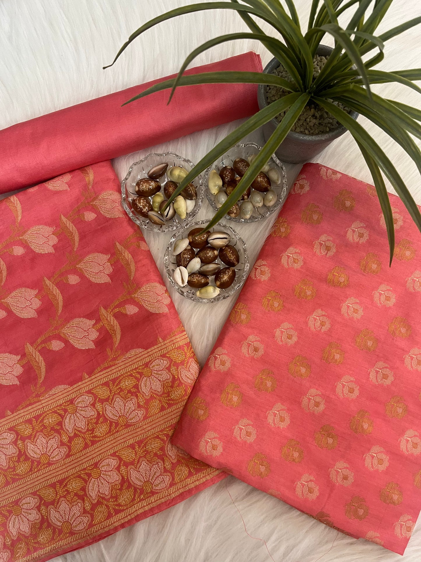 Salmon Chiniya Banarasi Silk Suit Set