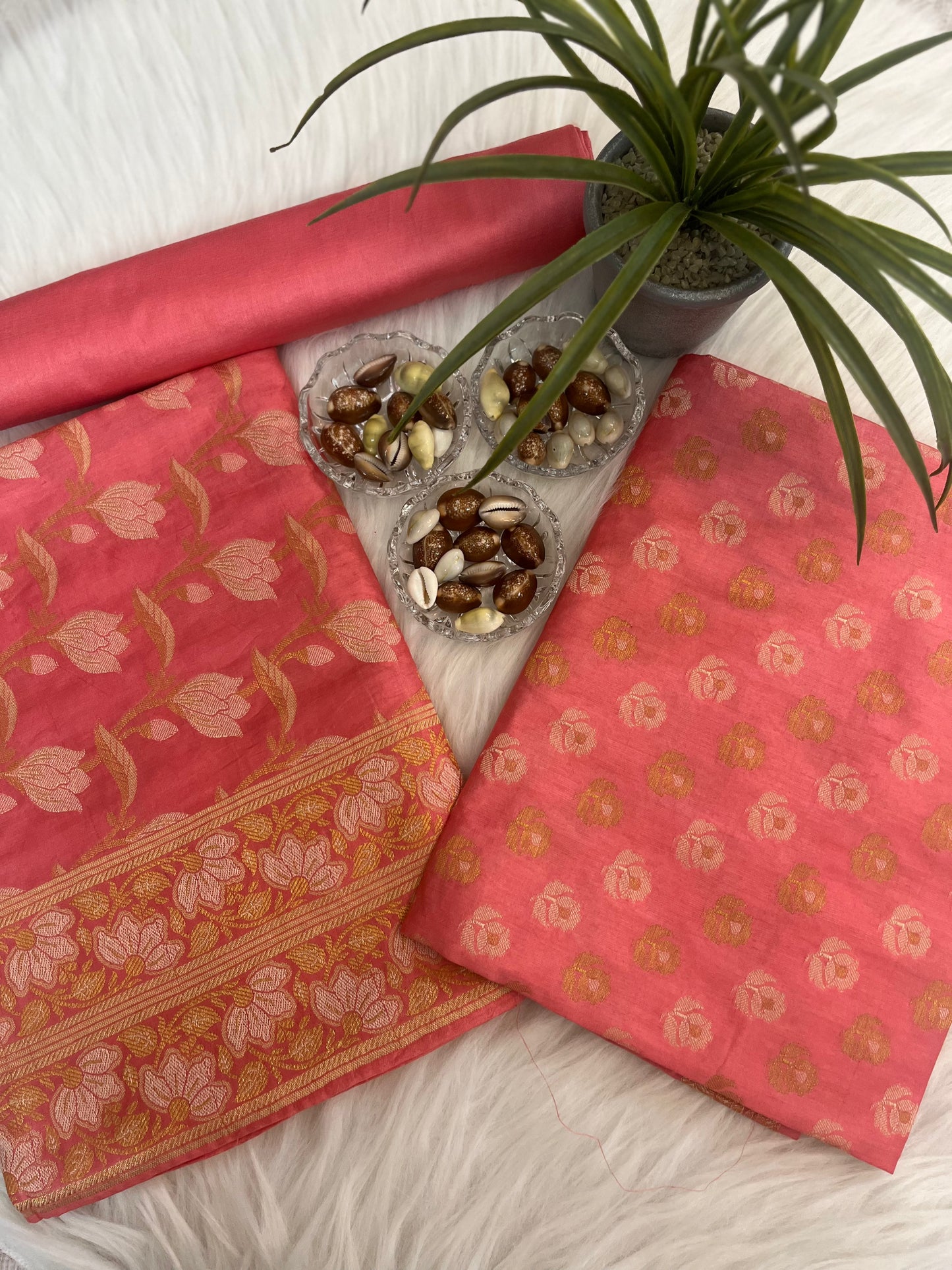 Salmon Chiniya Banarasi Silk Suit Set