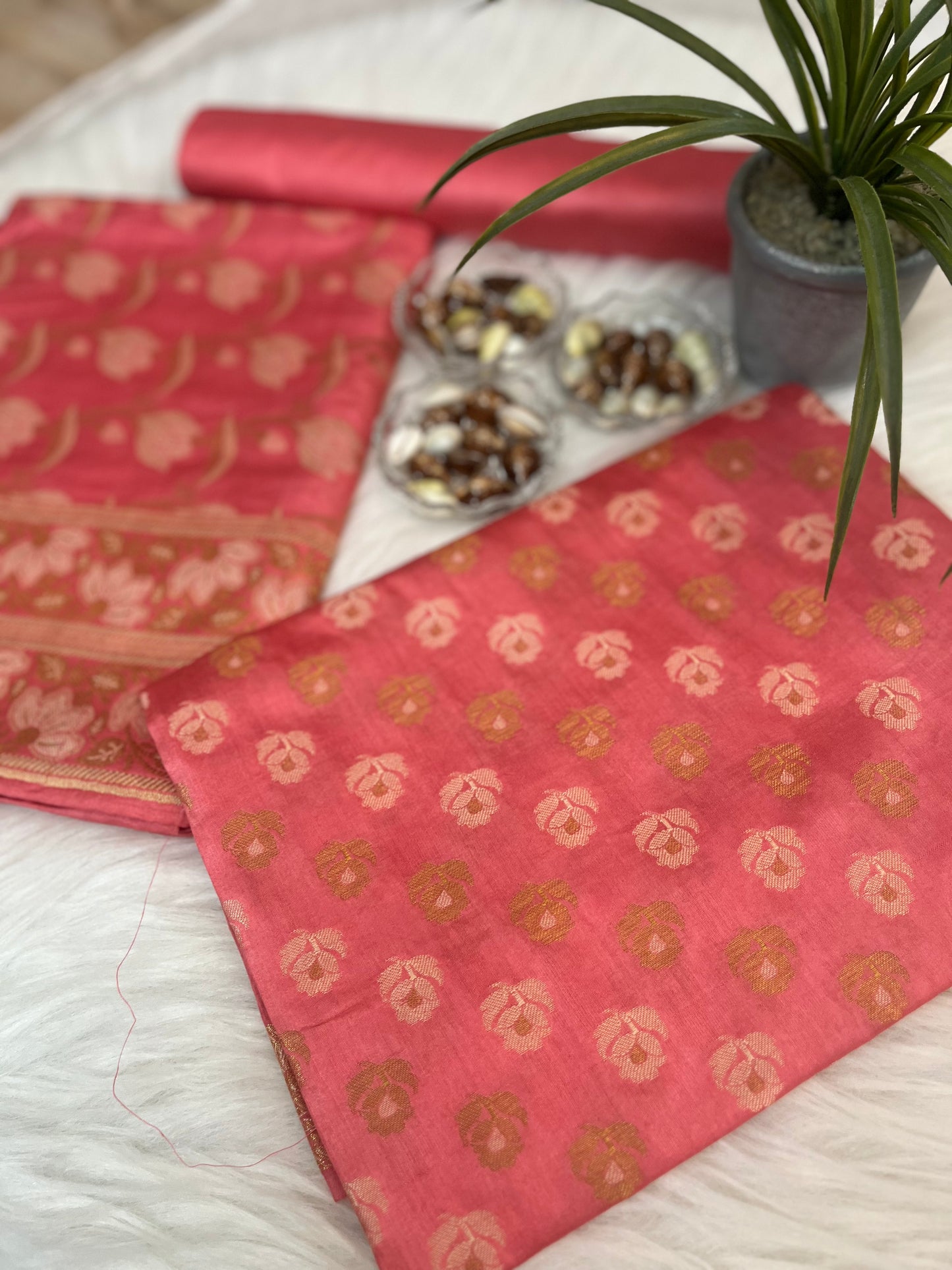 Salmon Chiniya Banarasi Silk Suit Set