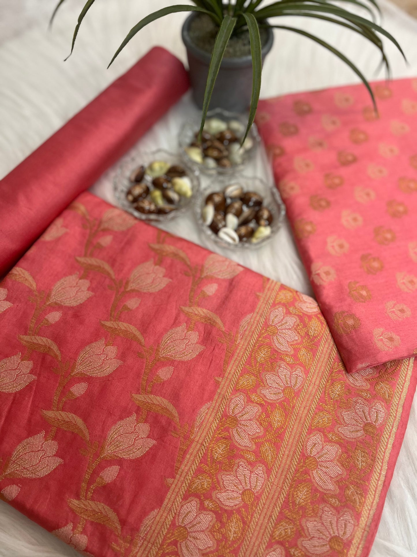 Salmon Chiniya Banarasi Silk Suit Set