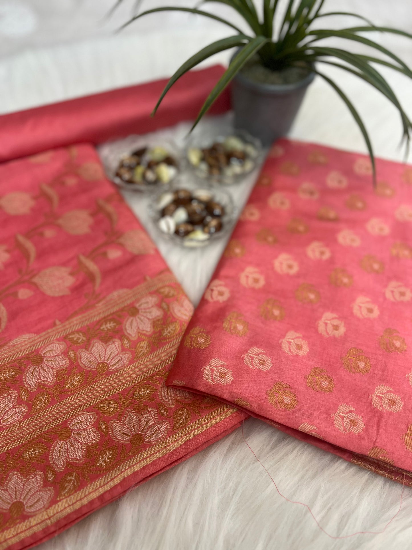 Salmon Chiniya Banarasi Silk Suit Set