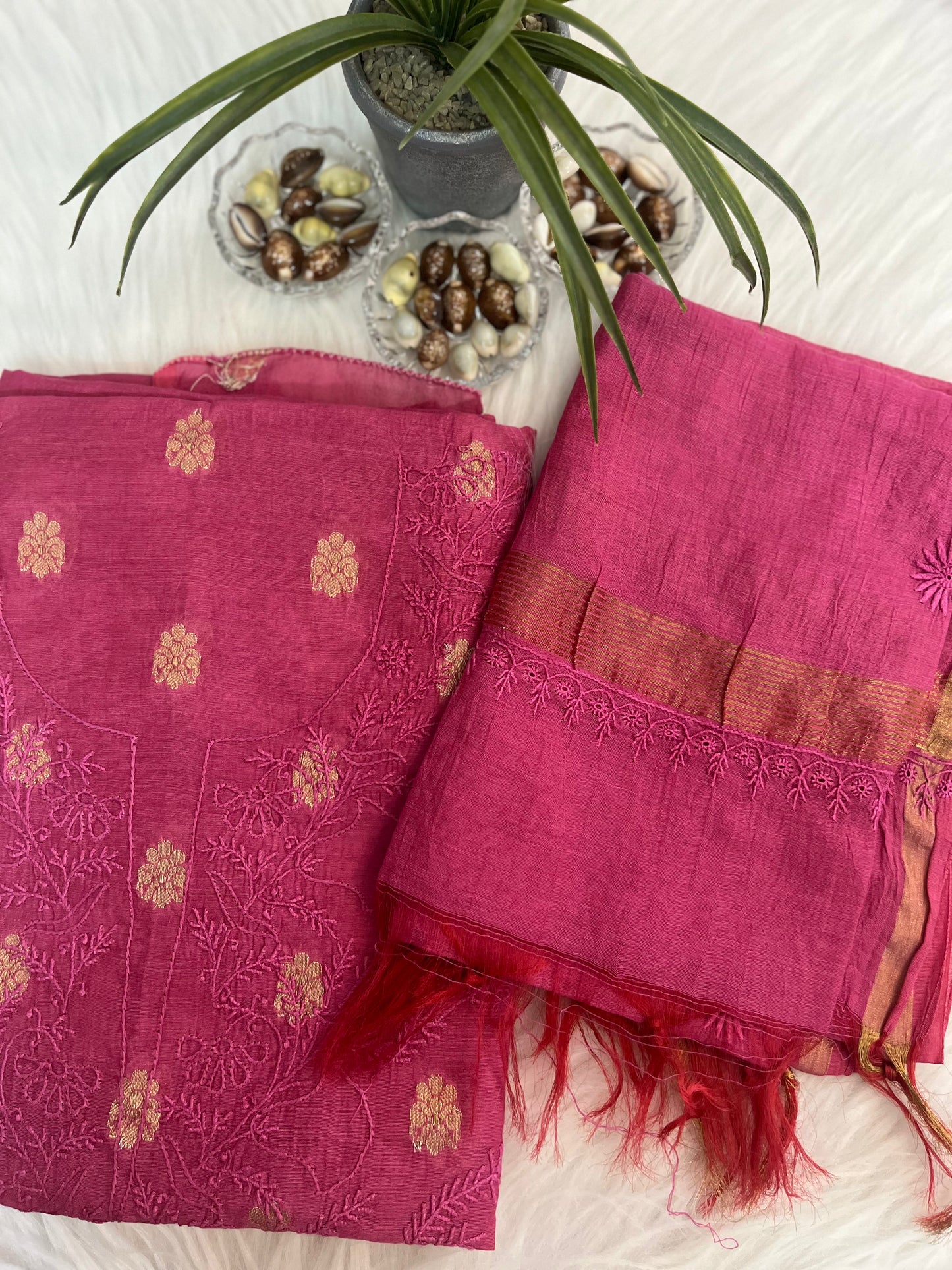 Hot Pink Banarasi Butta Chikankari Suit Set