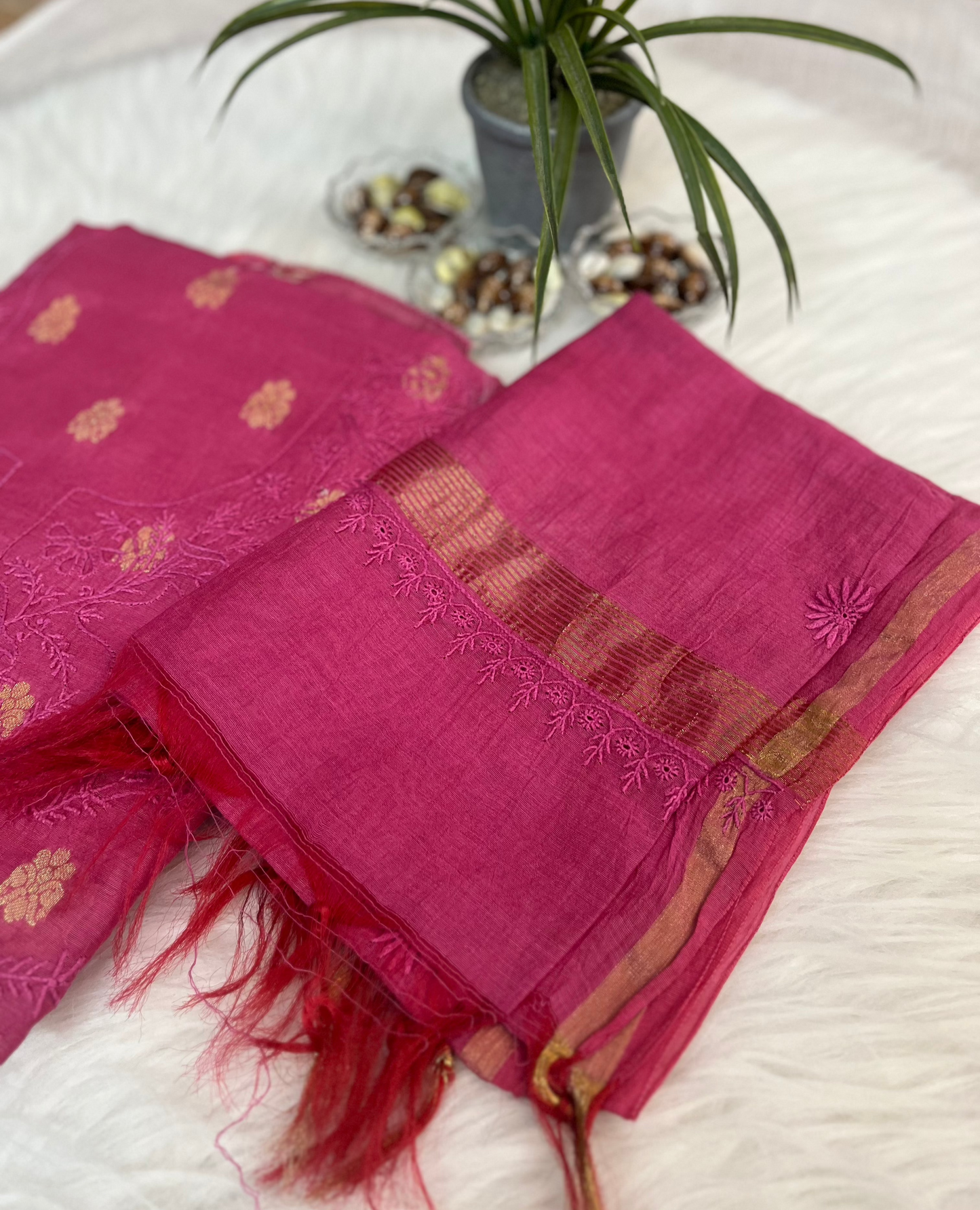 Hot Pink Banarasi Butta Chikankari Suit Set