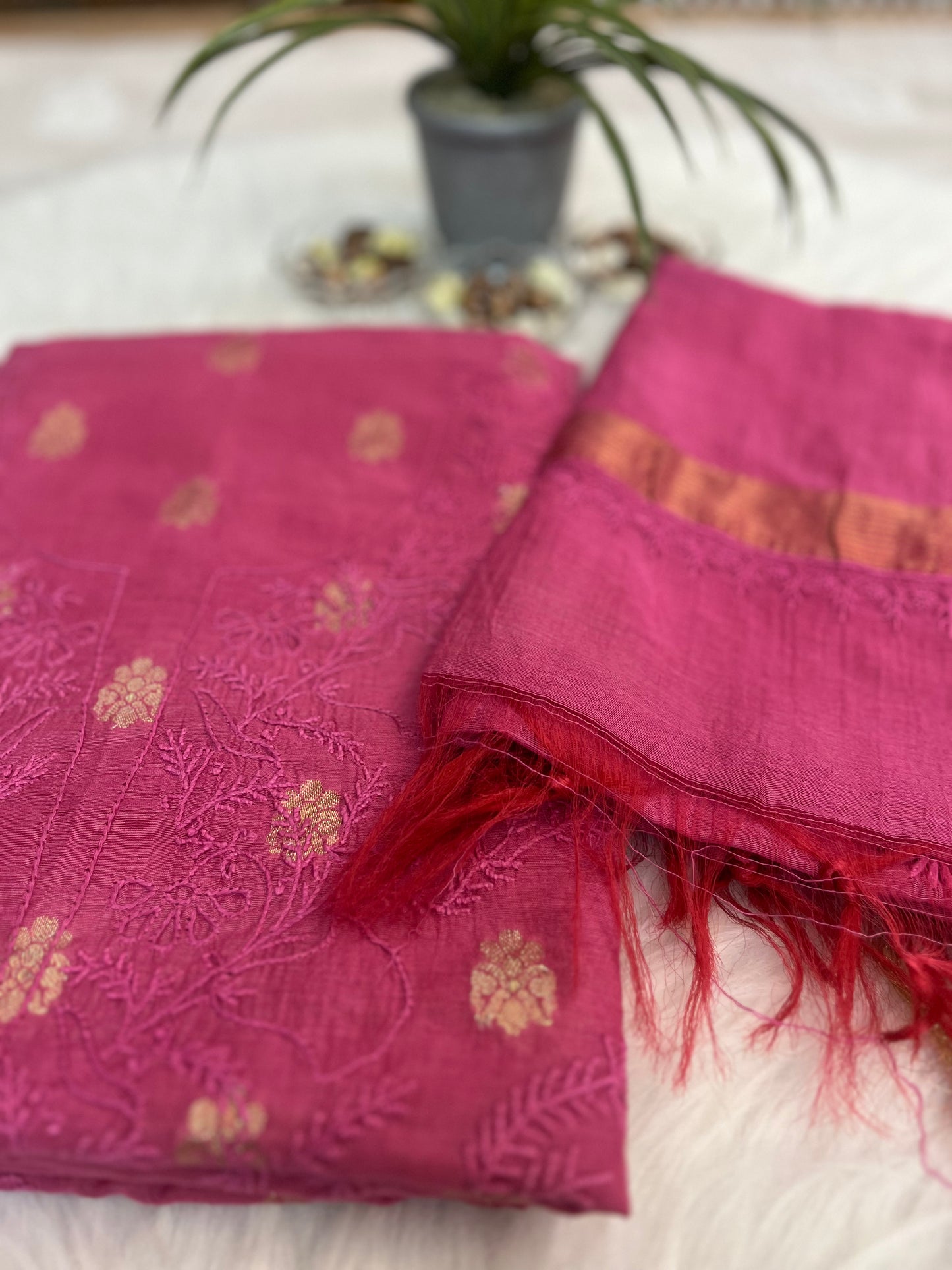 Hot Pink Banarasi Butta Chikankari Suit Set