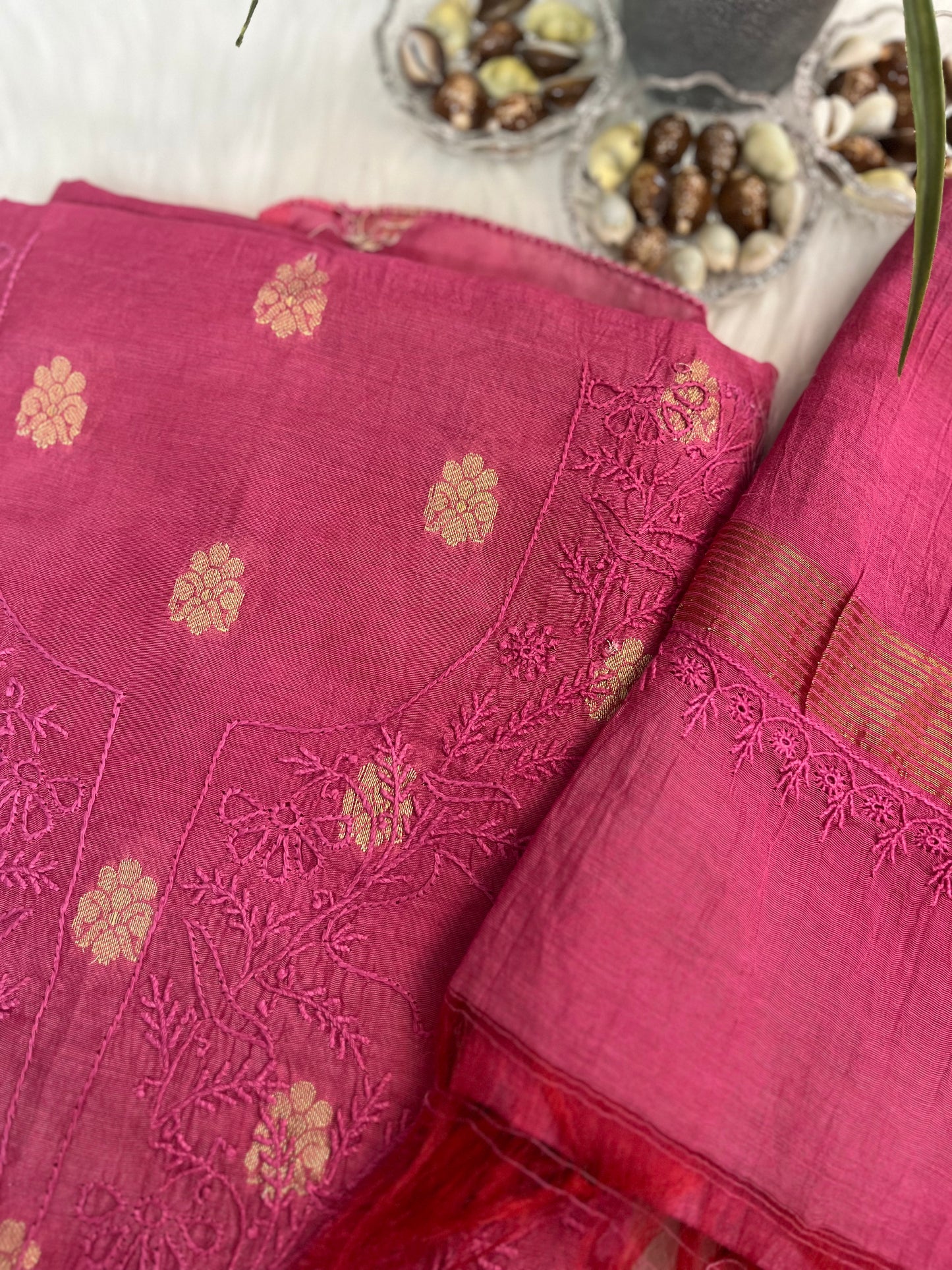 Hot Pink Banarasi Butta Chikankari Suit Set