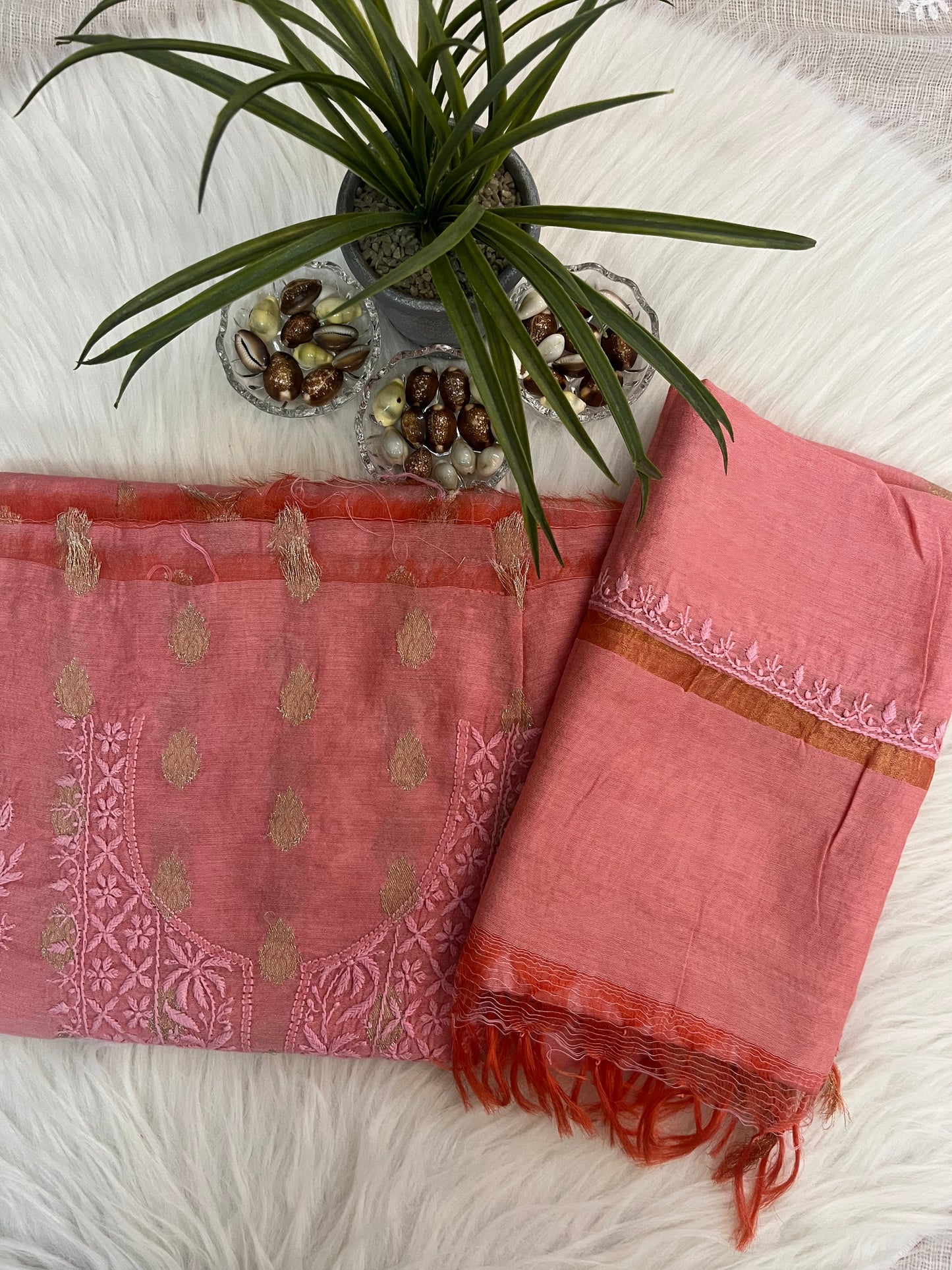 Peach Banarasi Butta Chikankari Suit Set