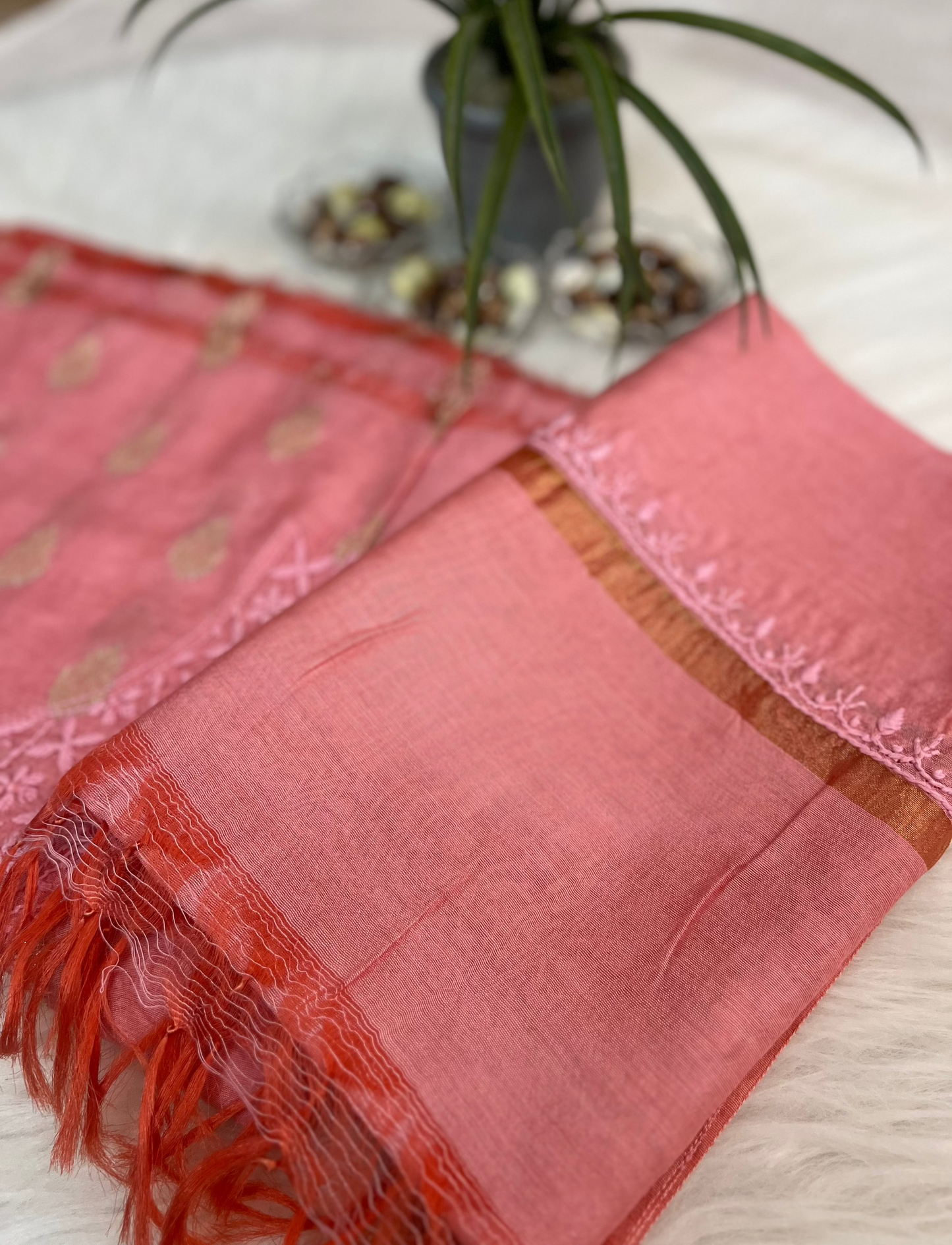 Peach Banarasi Butta Chikankari Suit Set