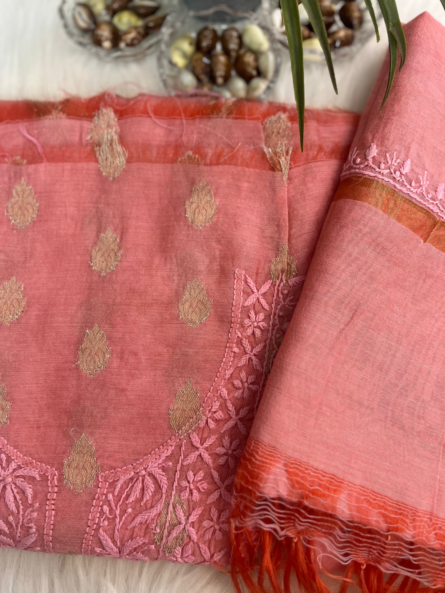 Peach Banarasi Butta Chikankari Suit Set