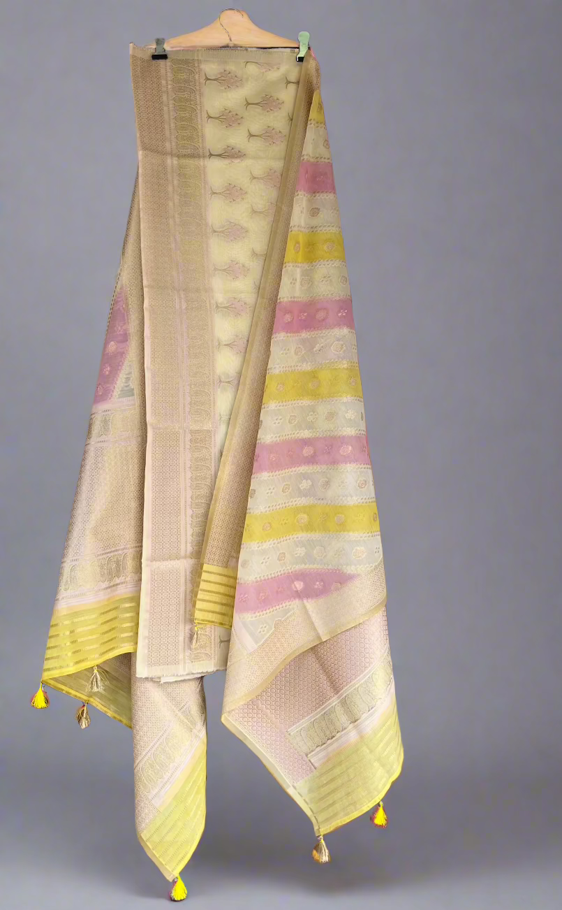 Lemon Pink Banarasi Cotton Silk Suit Set