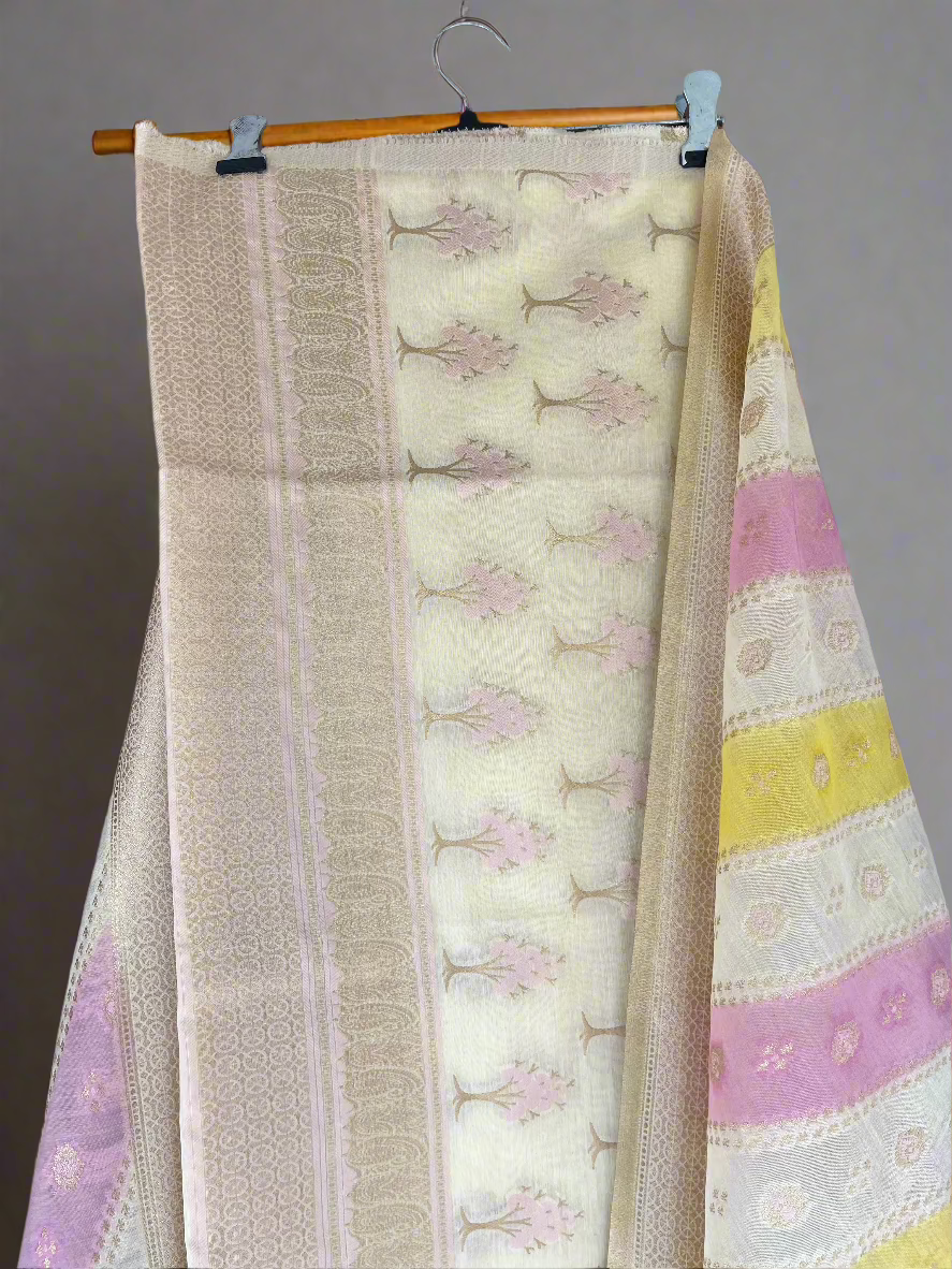 Lemon Pink Banarasi Cotton Silk Suit Set
