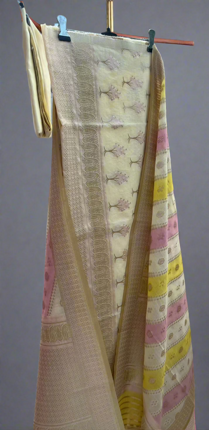 Lemon Pink Banarasi Cotton Silk Suit Set