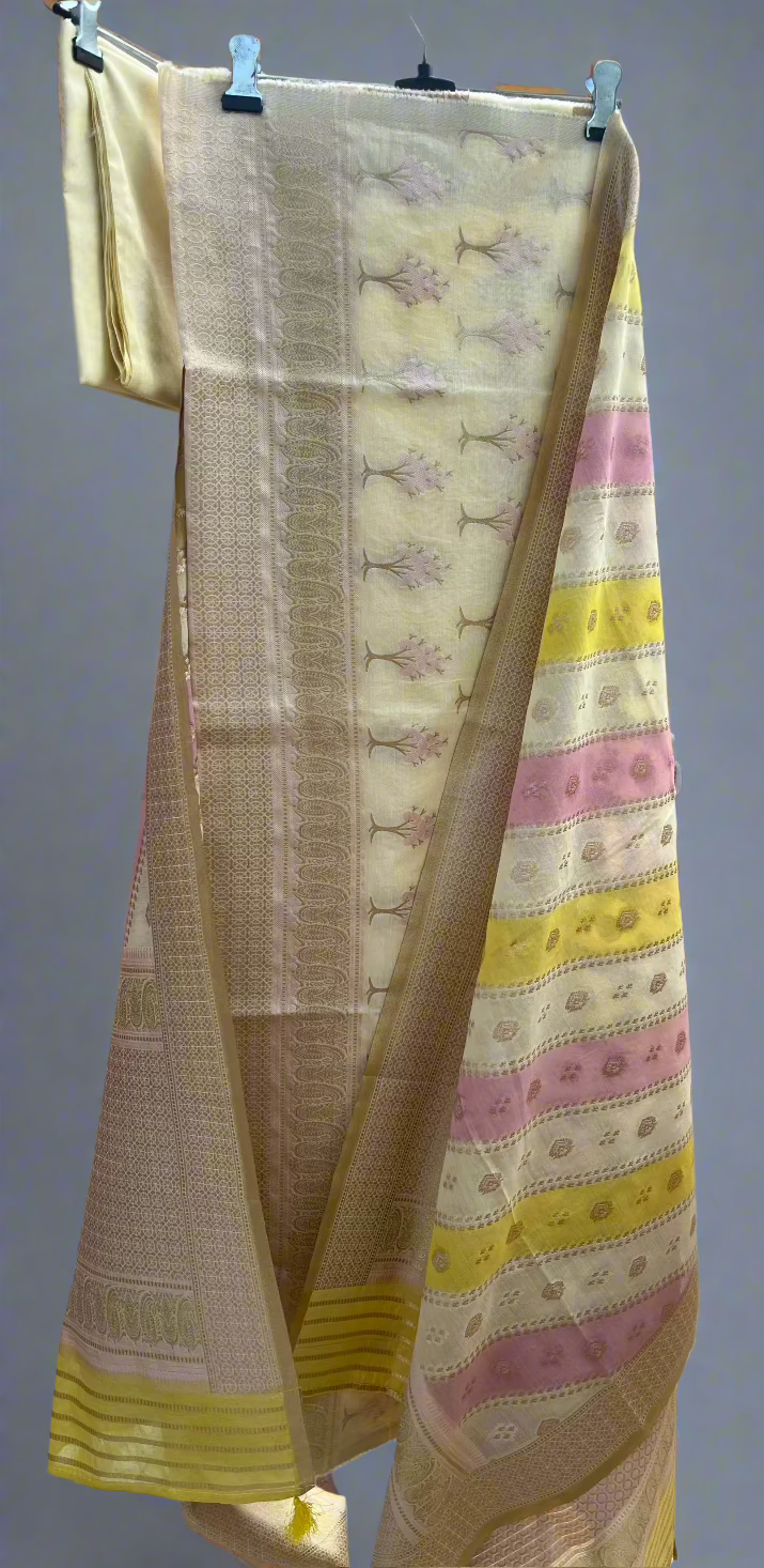 Lemon Pink Banarasi Cotton Silk Suit Set