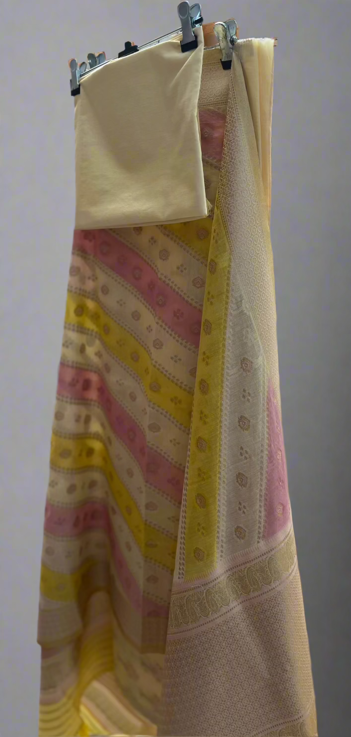 Lemon Pink Banarasi Cotton Silk Suit Set