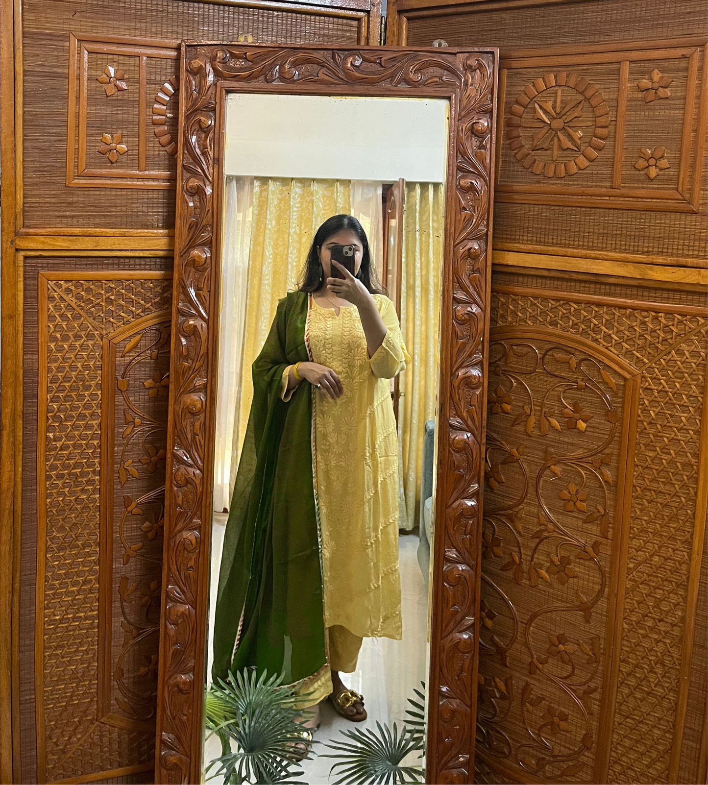 Yellow Crepe Chikankari Kurta Pant