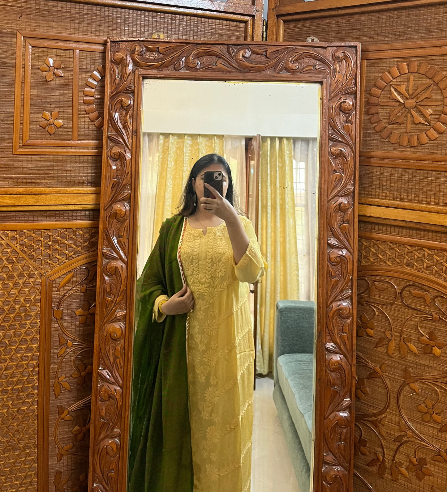 Yellow Crepe Chikankari Kurta Pant