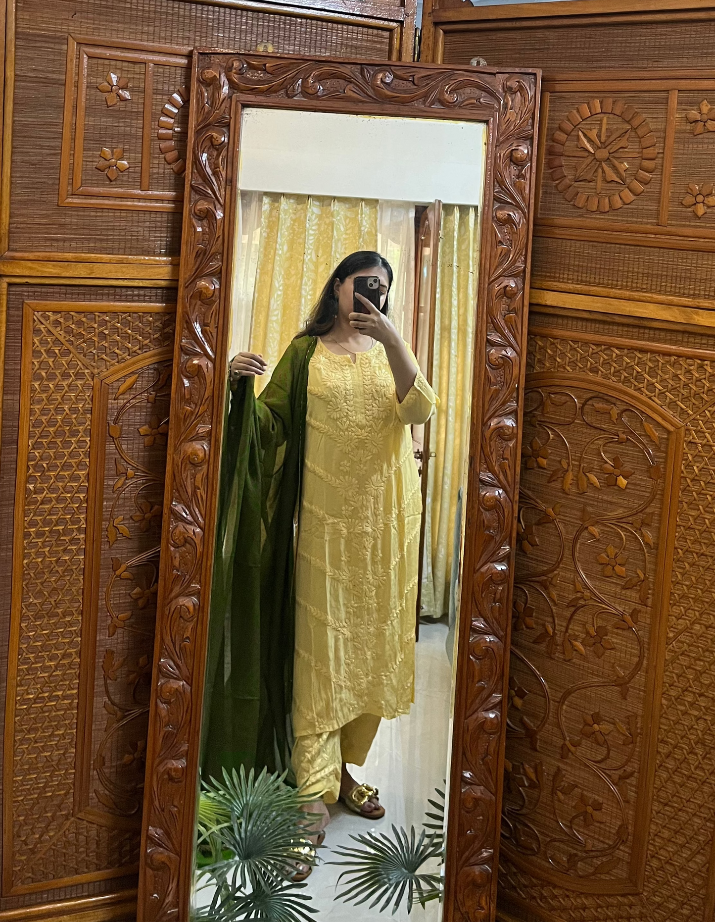 Yellow Crepe Chikankari Kurta Pant