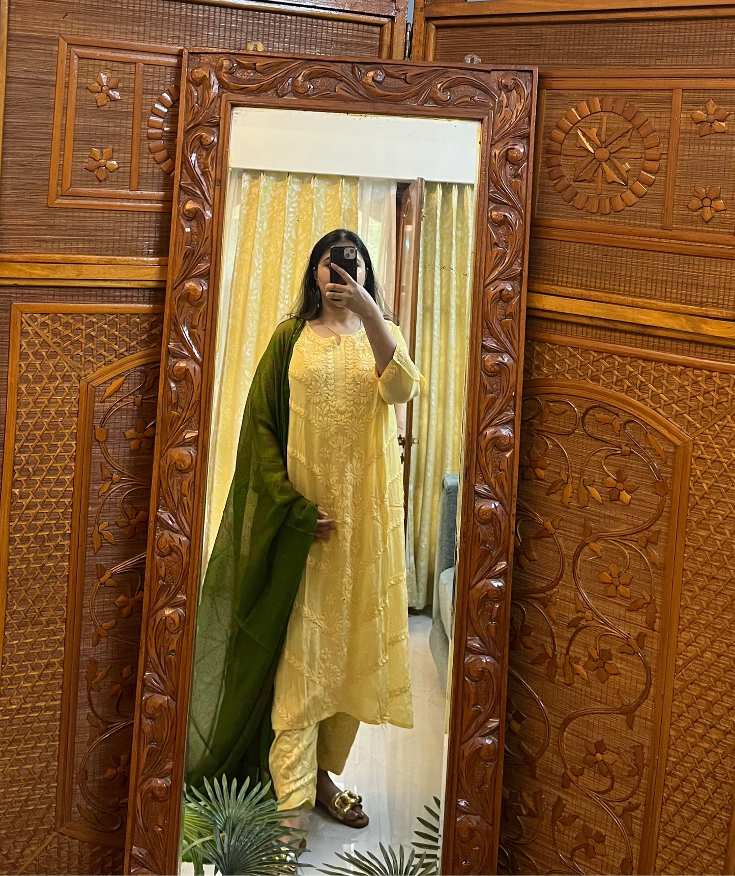 Yellow Crepe Chikankari Kurta Pant