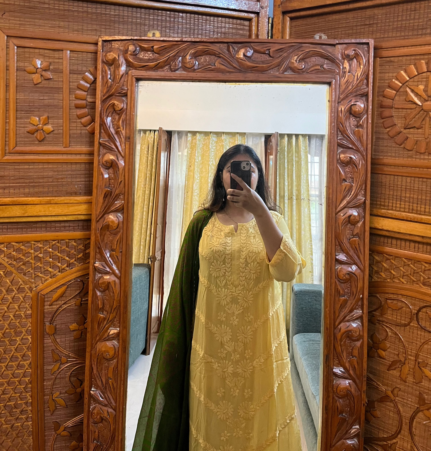 Yellow Crepe Chikankari Kurta Pant