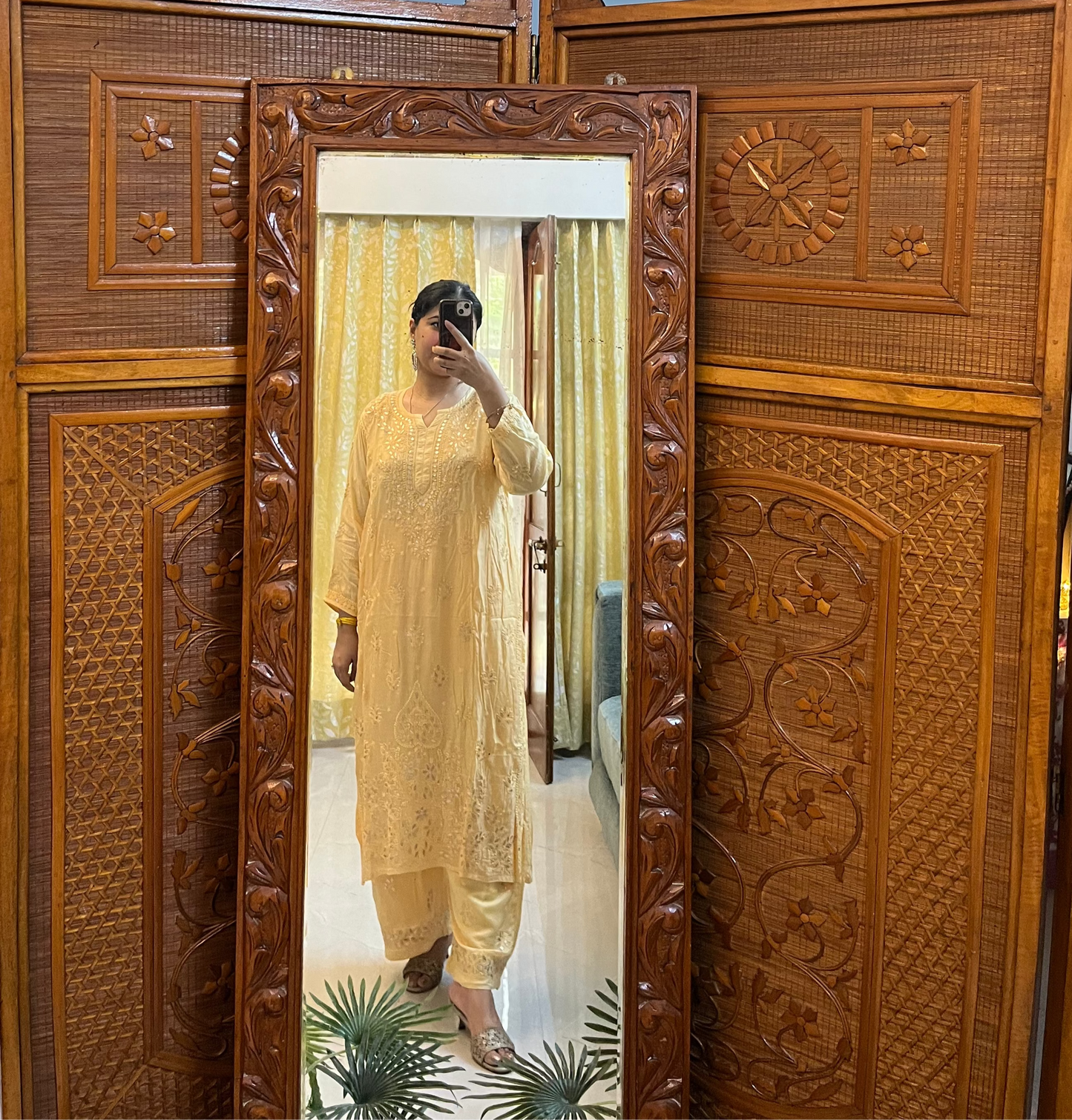 Yellow Gottapatti Chikankari Kurta Pant Set